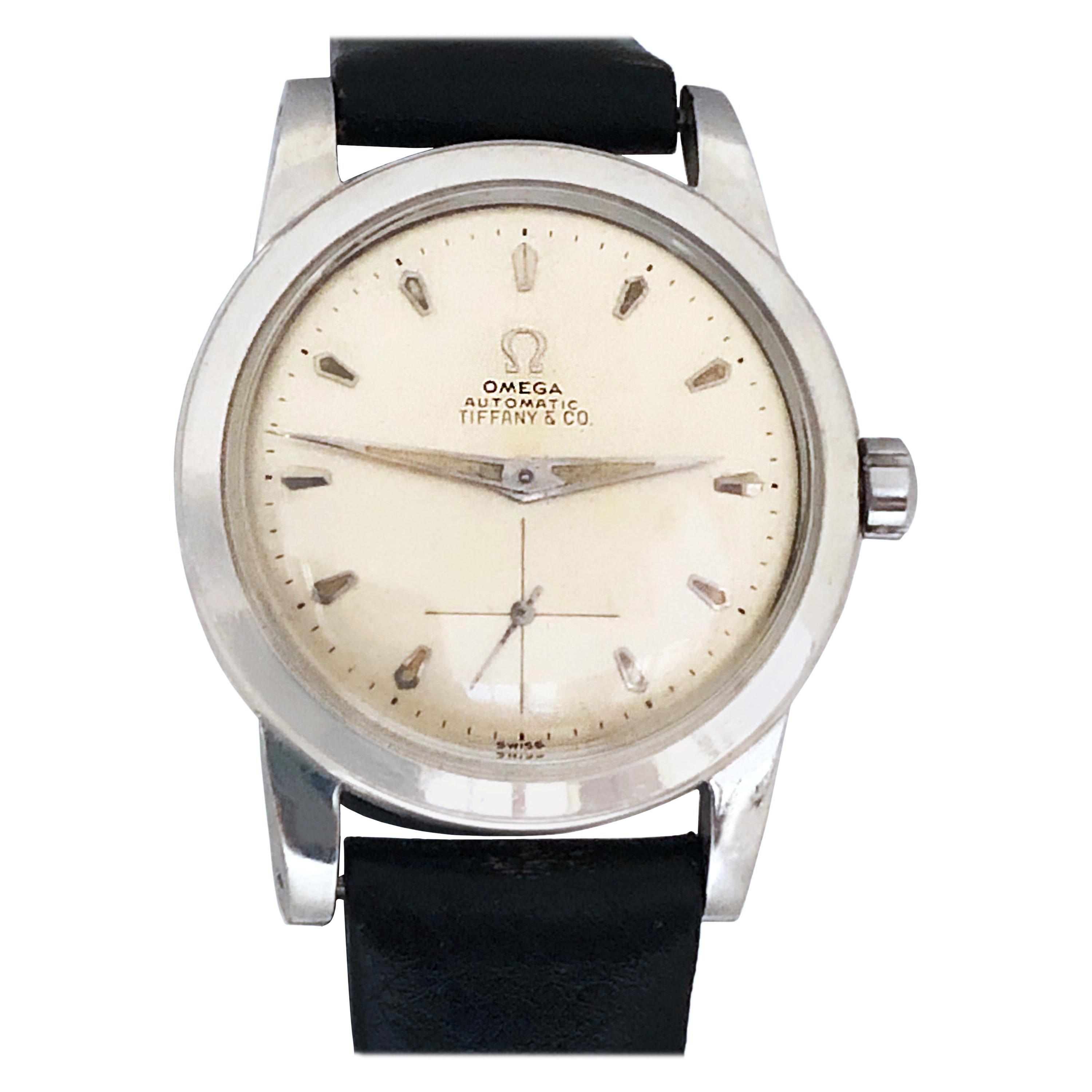 Omega for Tiffany & Co. 1950s Steel Cased Automatic Wristwatch