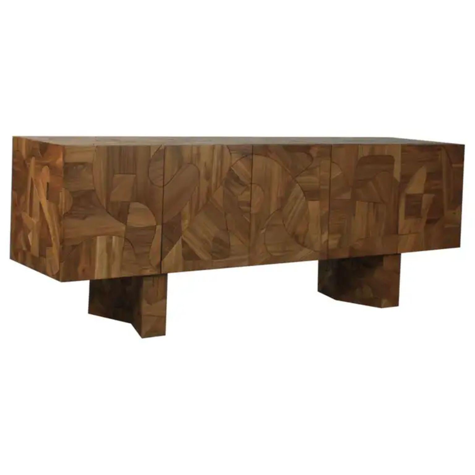 Omega Full Wooden Pach Acacia 5D Cabinet by Brutalist Be
One Of A Kind.
Dimensions: D 55 x W 240 x H 70 cm.
Materials: Acacia wood.

This exclusive sideboard is hand made of vintage acacia wood, been carefully selected and then shaped by Felix de