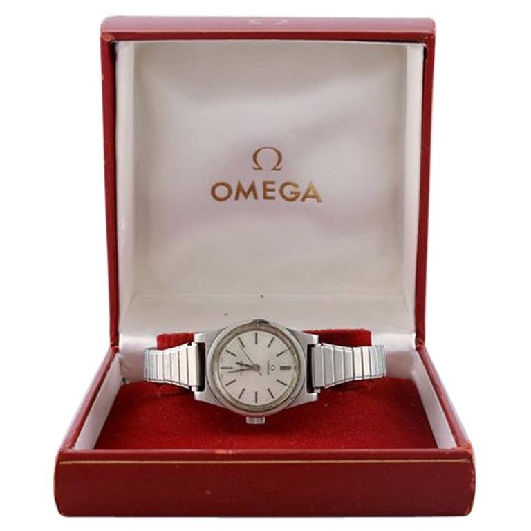 Omega Geneva or Geneve Ladies Silver Dial Watch with Original Box, 1972 For Sale