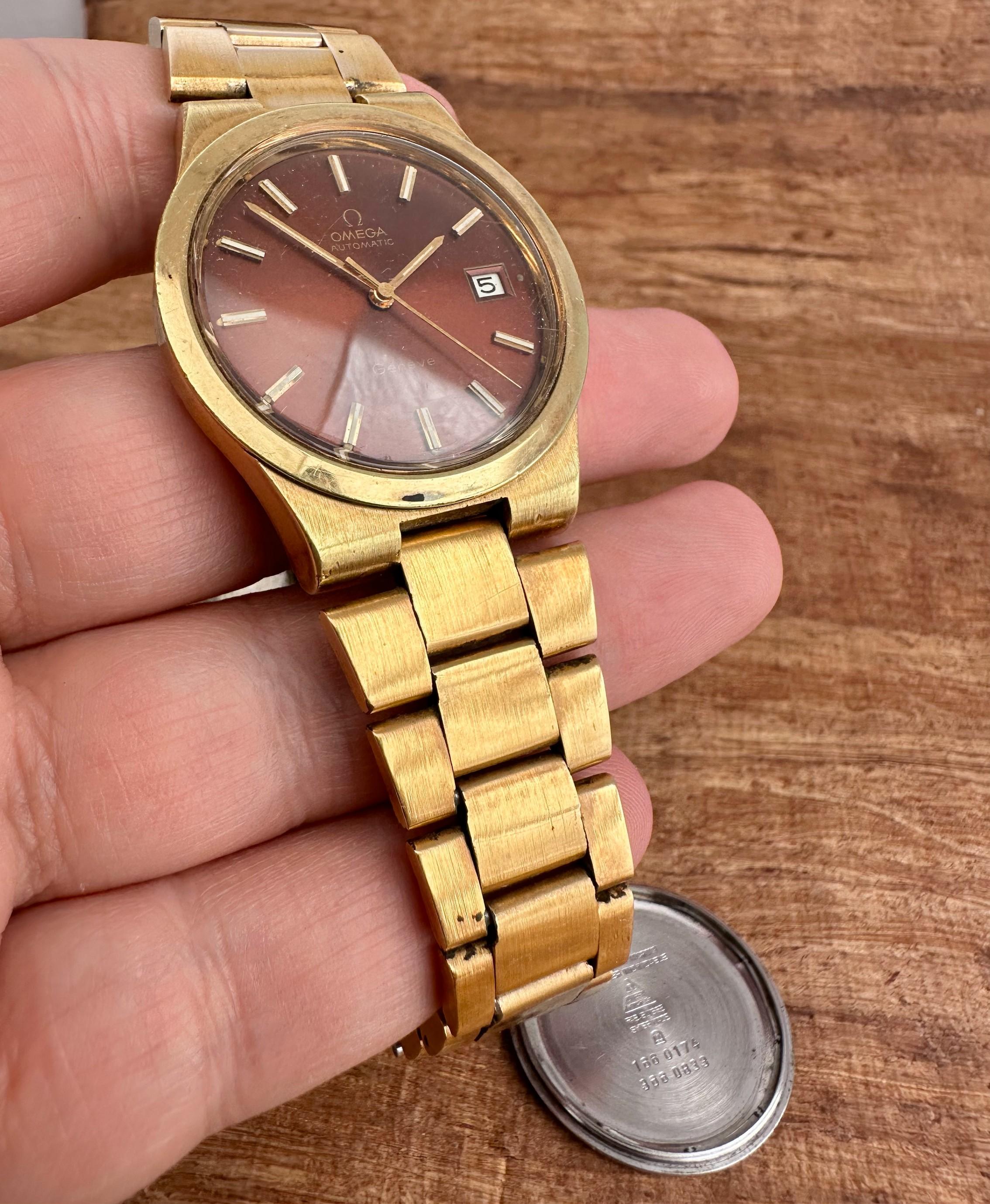 Omega Genève automatico placcato oro Ref 1660174 - 3660833 rosso scuro bordeaux di in vendita 4