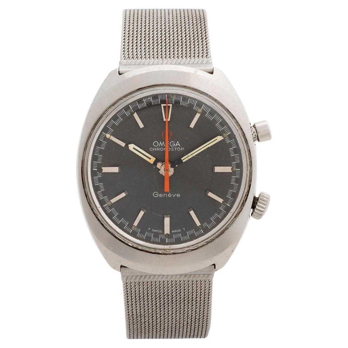 Omega Geneve Chronostop Wristwatch, Patinated Dial/Hands, Circa 1968 For Sale