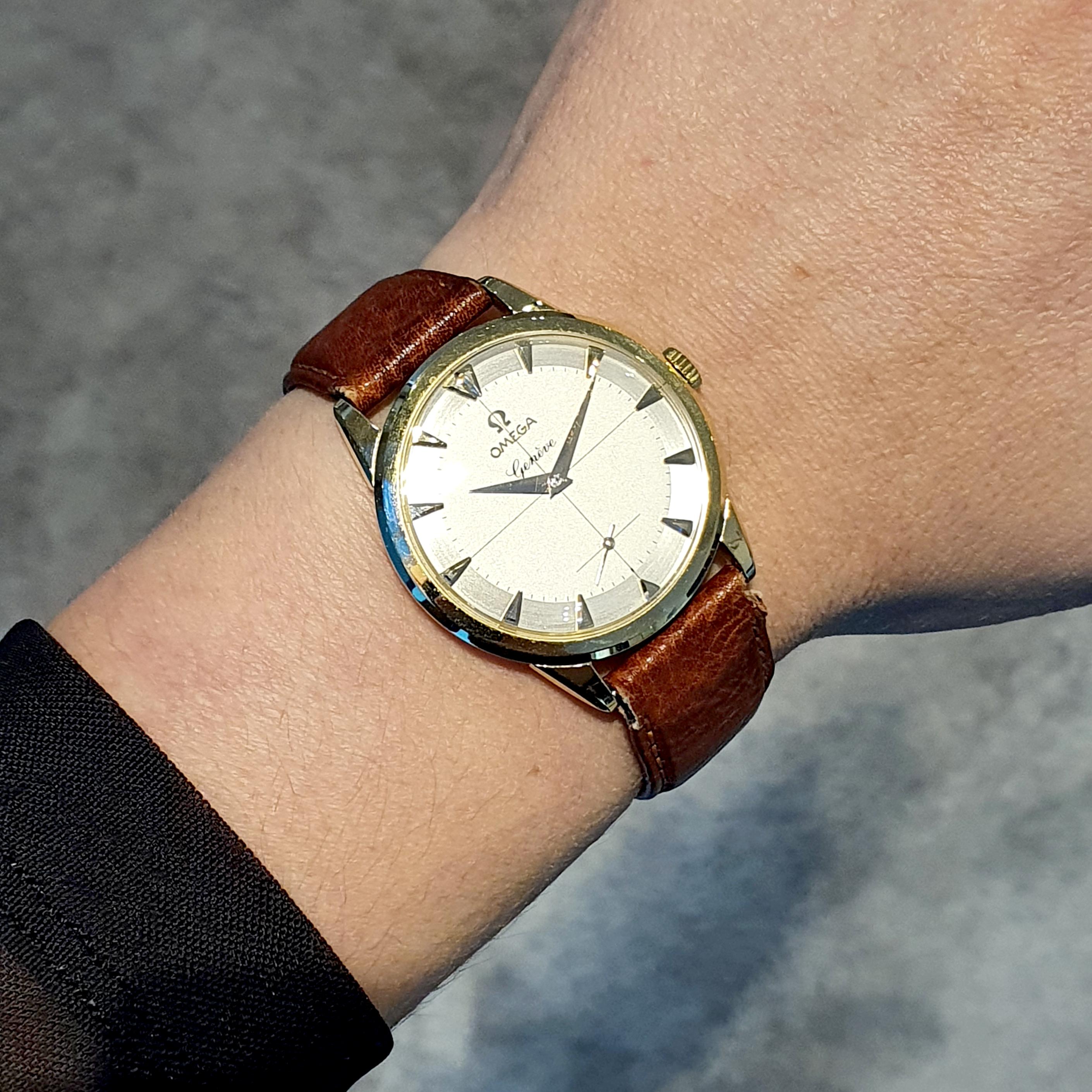 Omega Geneve Yellow Gold 18K Wristwatch 1960S For Sale 1