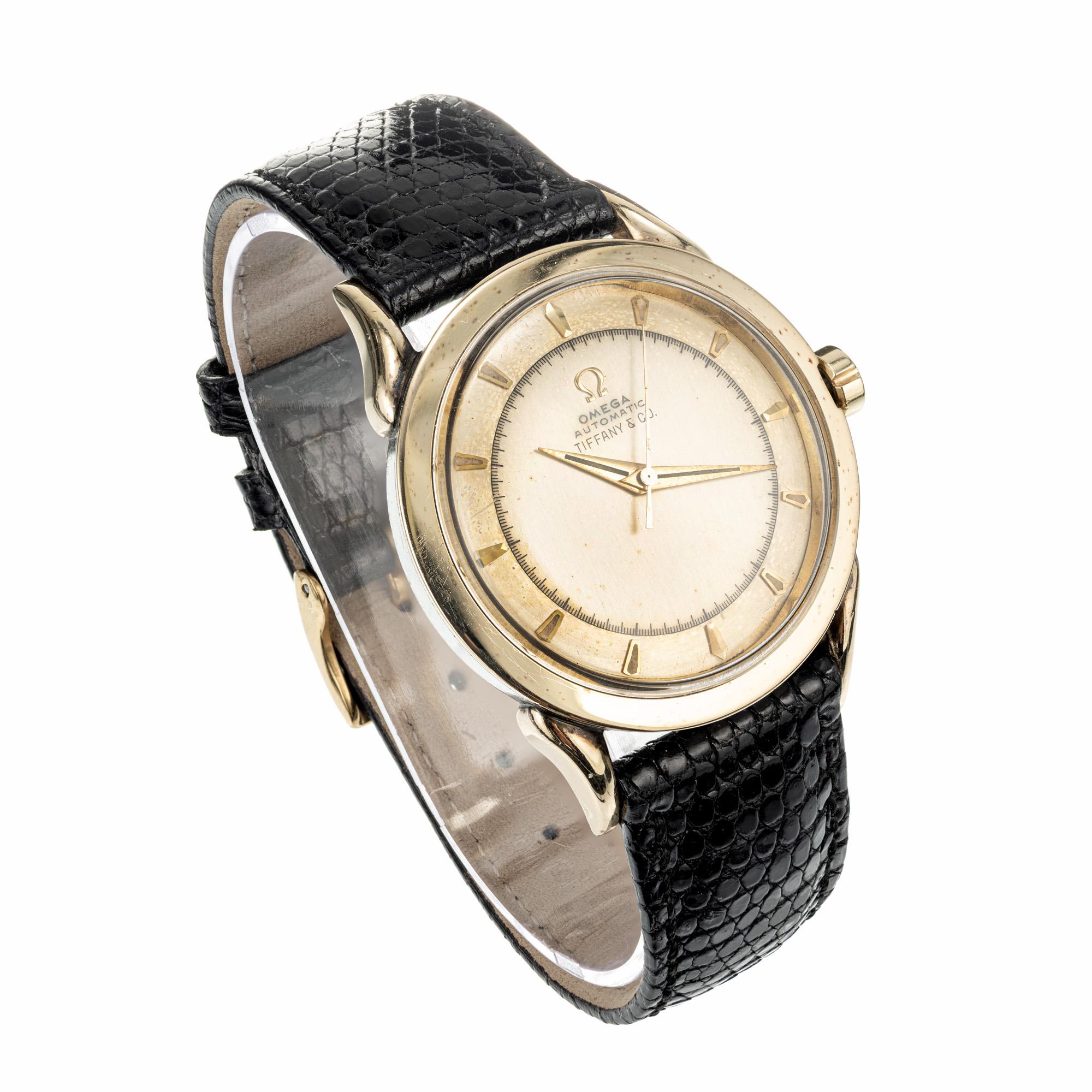 Omega Vergoldete Tiffany & Co Edelstahl Gold Automatik-Armbanduhr im Zustand „Gut“ im Angebot in Stamford, CT