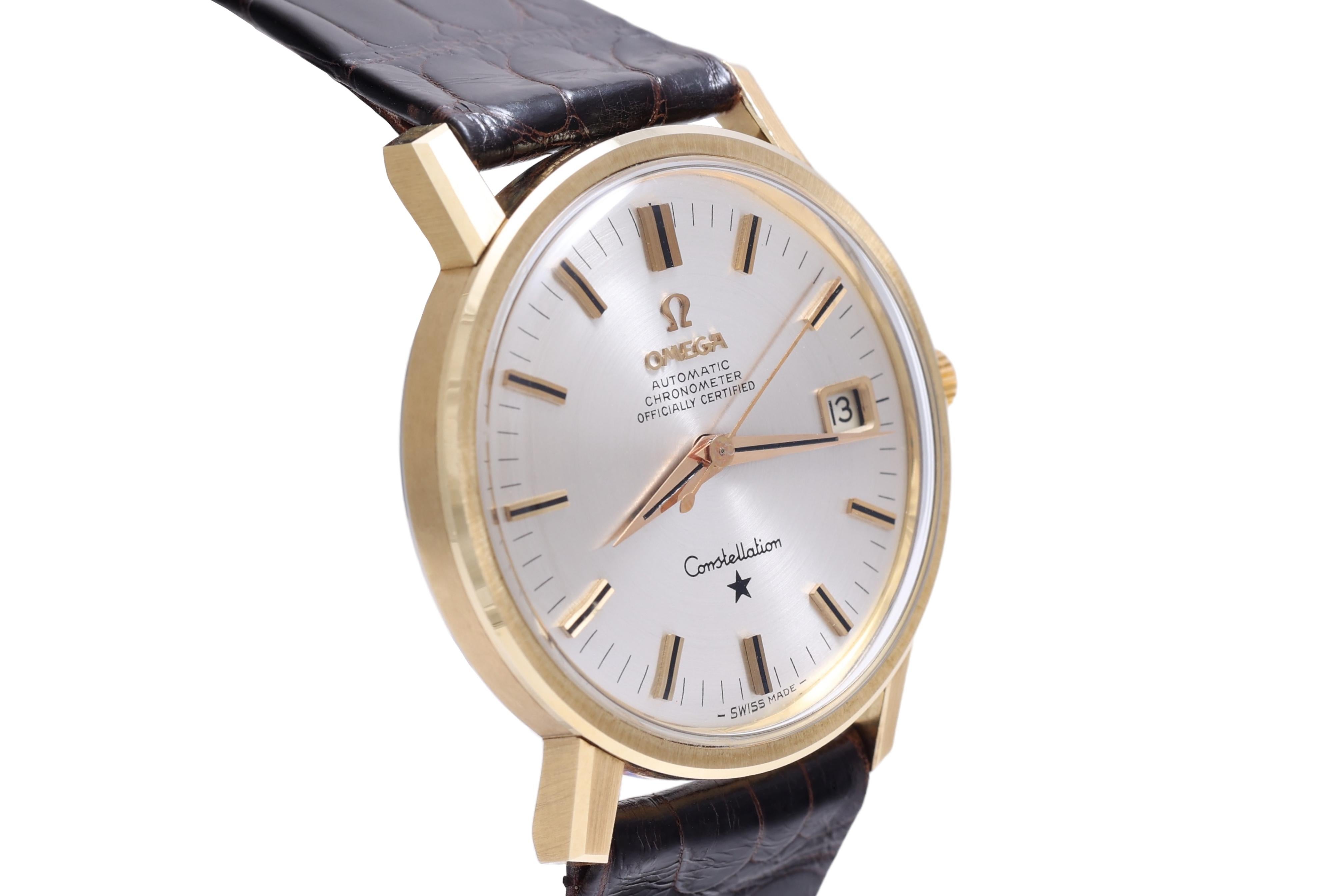 Omega Gold Cap Constellation Wrist Watch Ref 168.018 Chronometer Certified In New Condition In Antwerp, BE