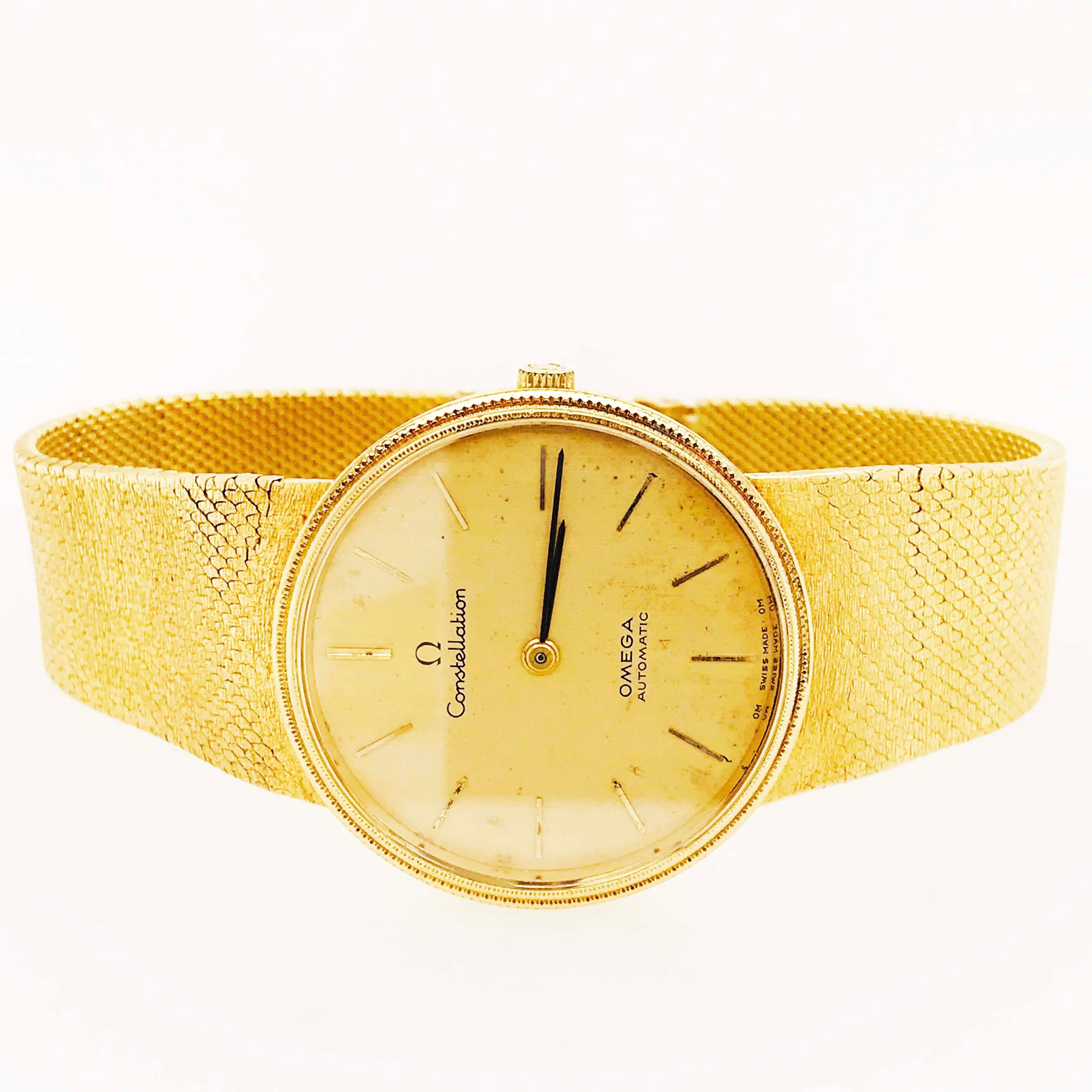 Women's or Men's Omega Gold Watch in 18 Karat Yellow Gold in Excellent Condition, Round Face Case
