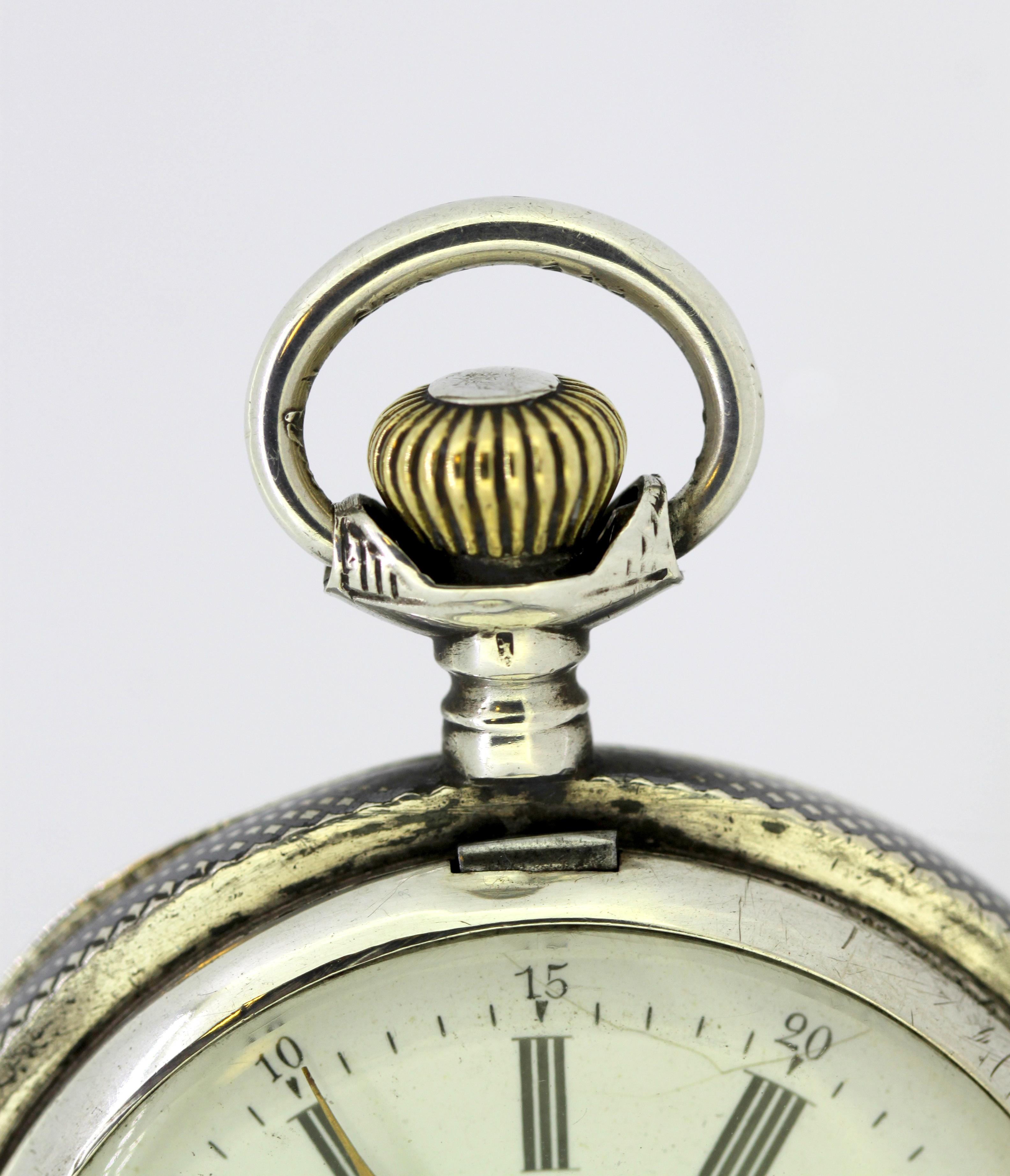 Omega, Gurzelen Silver Nielo Pocketwatch Russian Retailer, Switzerland, 1895 In Good Condition In Braintree, GB