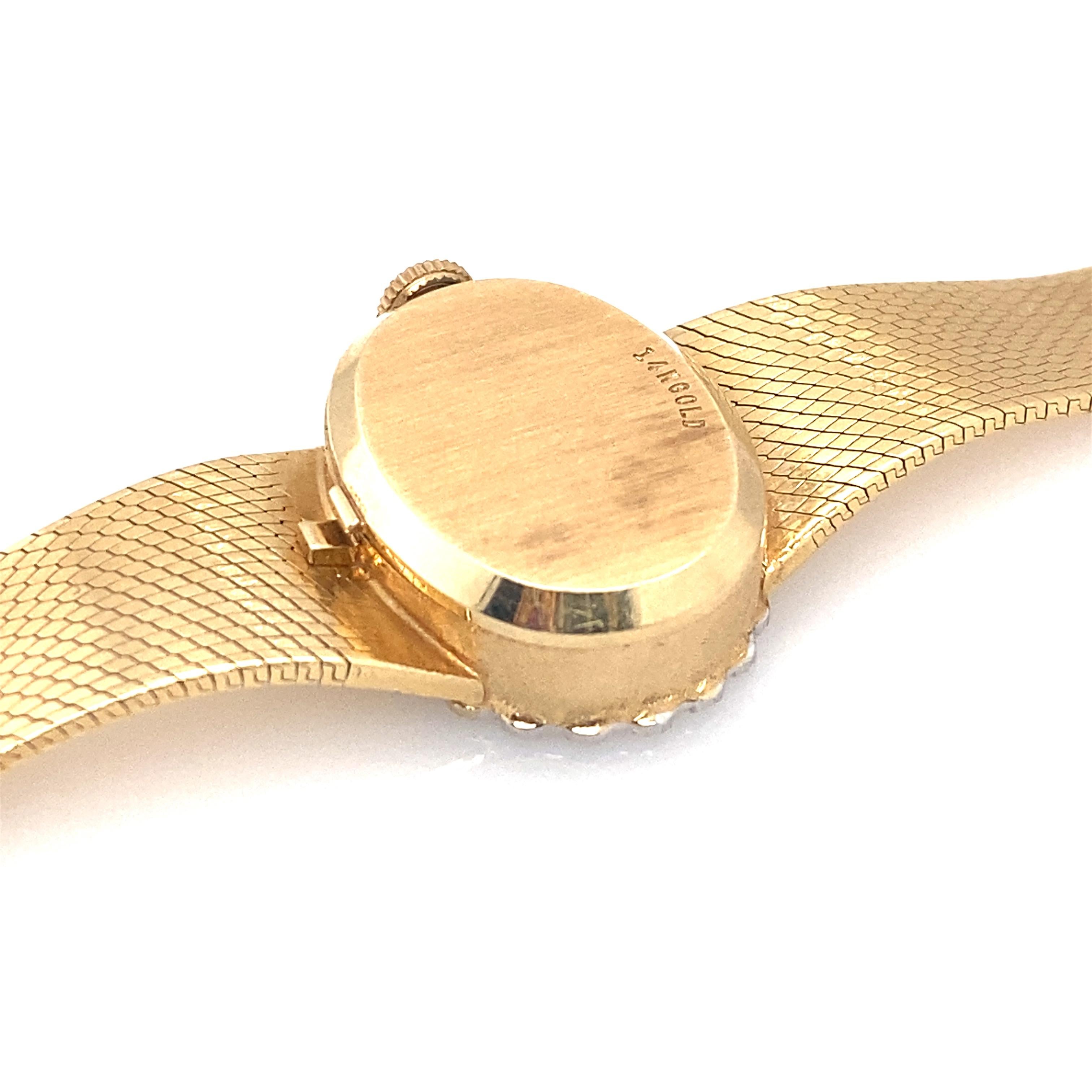 Round Cut Omega Ladies 14 Karat Yellow Gold Watch with Diamonds For Sale