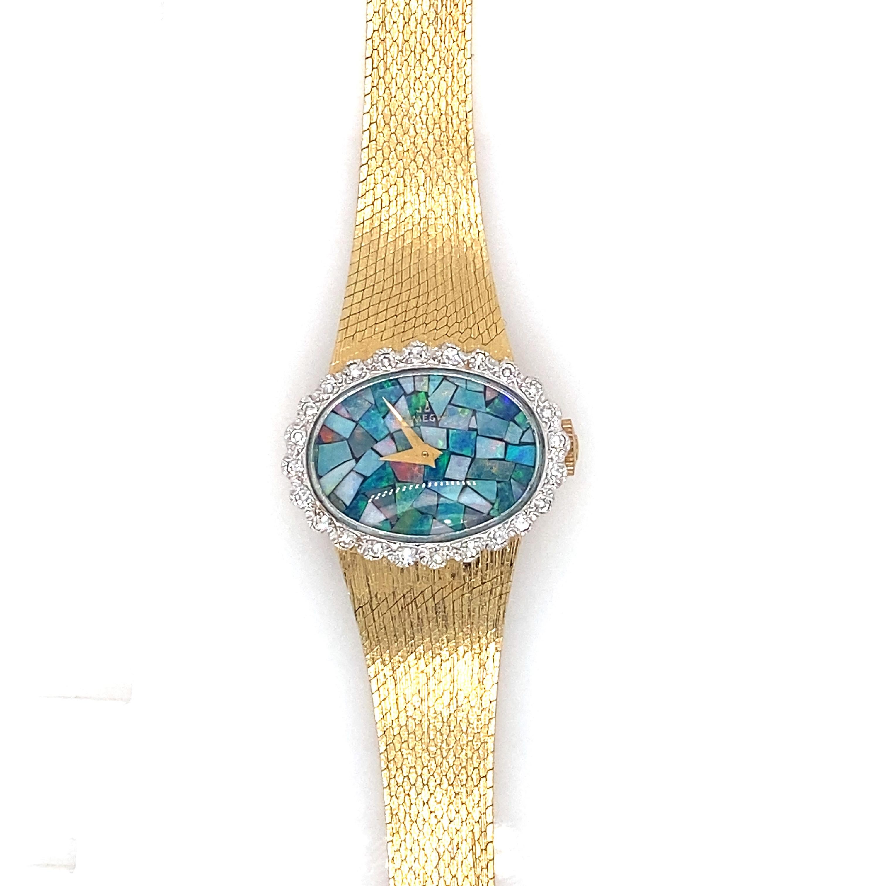 Omega Ladies 14 Karat Yellow Gold Watch with Diamonds For Sale