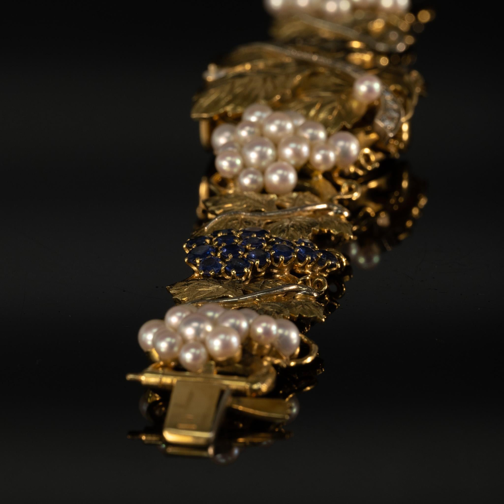 Omega Damen 18K Gold Grape Leaf Sapphire Pearl & Diamond Armband Armbanduhr 5