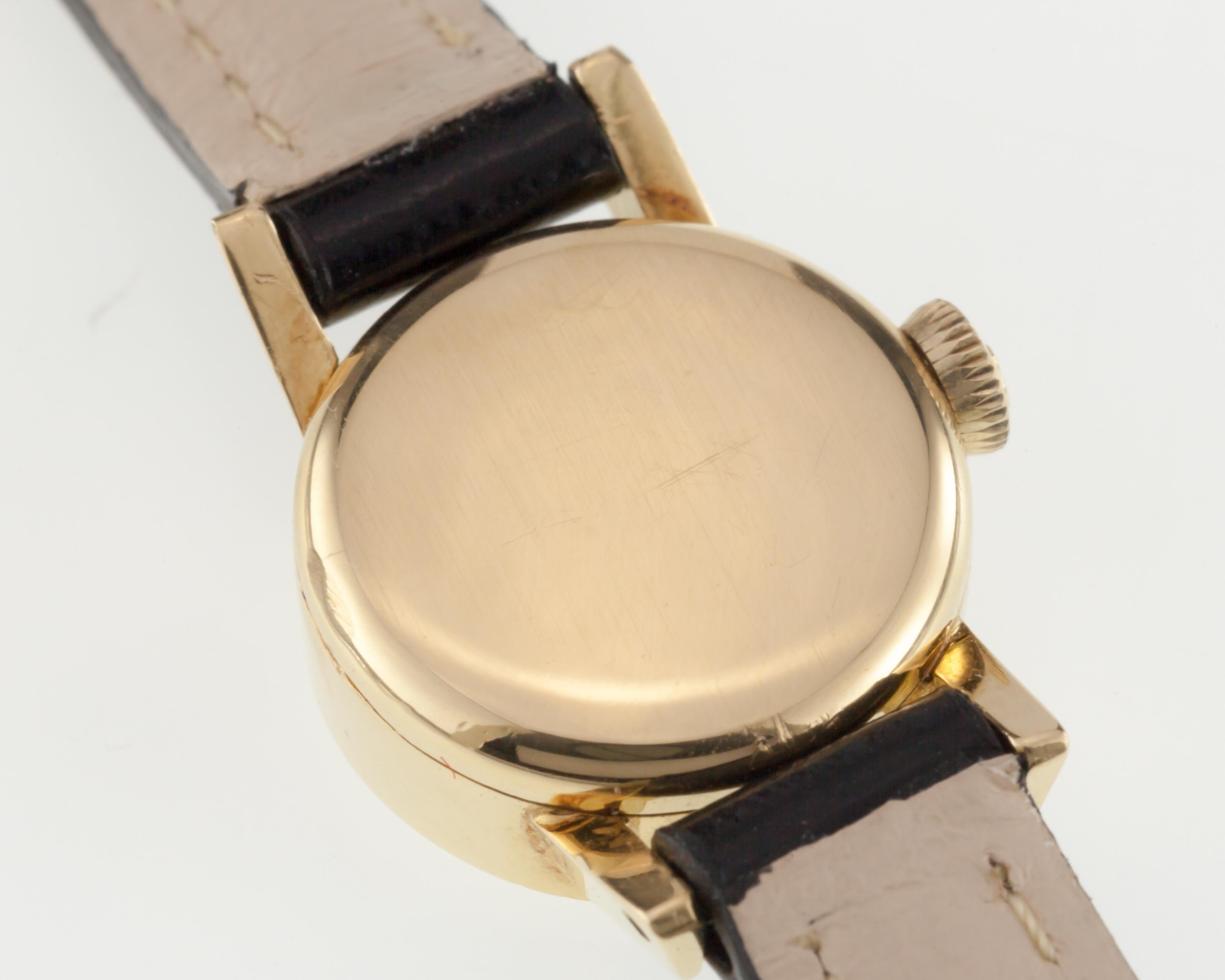 Omega Damen 18k Gelbgold Dress Watch w / Lederband Mov #580 im Angebot 3