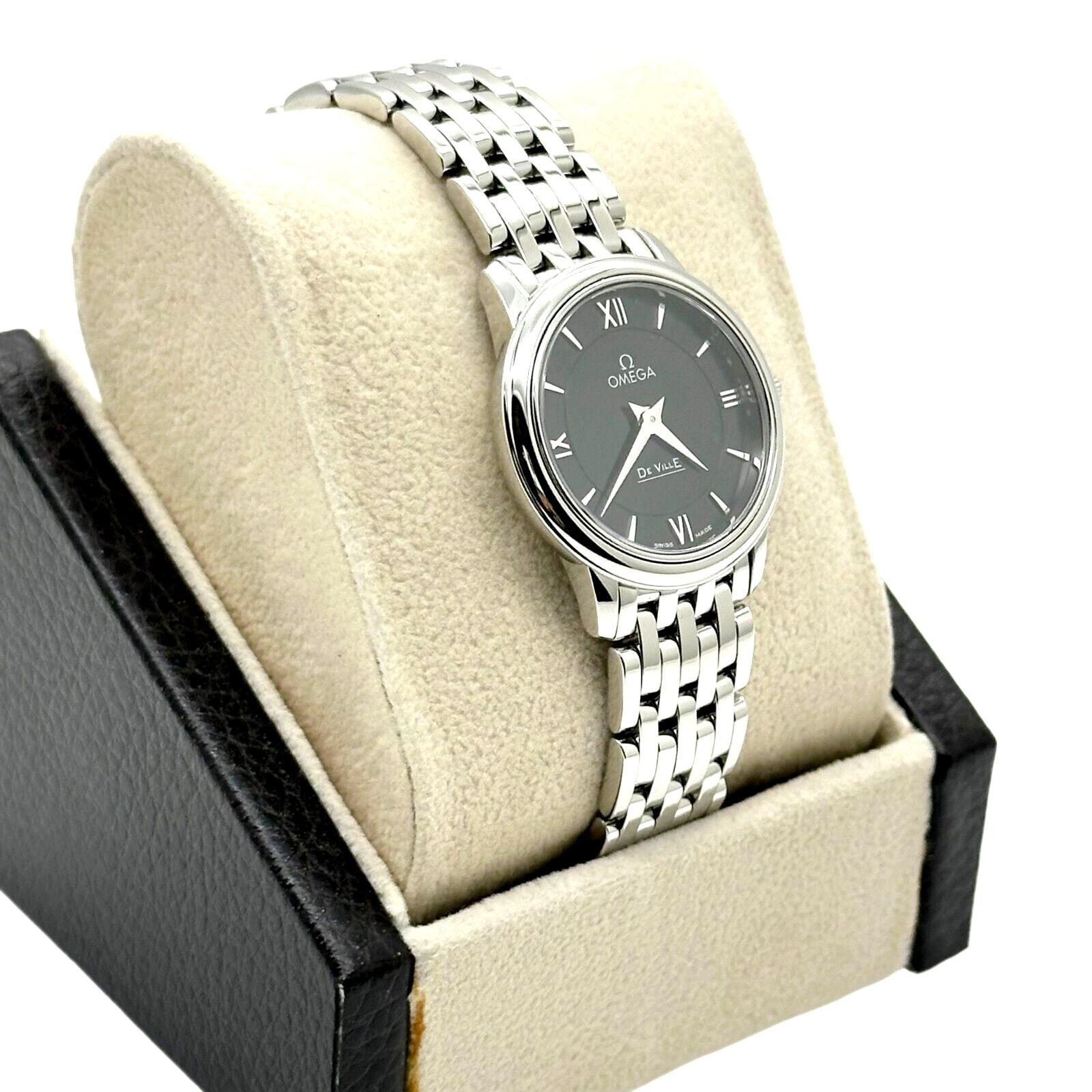 Omega Ladies 424.10.27.60.01.001 De Ville Prestige Black Dial Steel Box Paper Pour femmes en vente