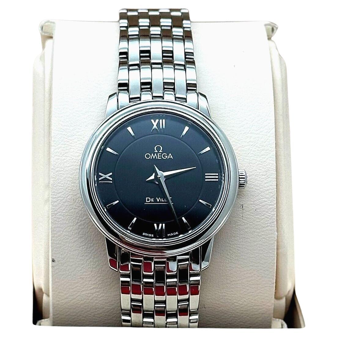 Omega Ladies 424.10.27.60.01.001 De Ville Prestige Black Dial Steel Box Paper For Sale