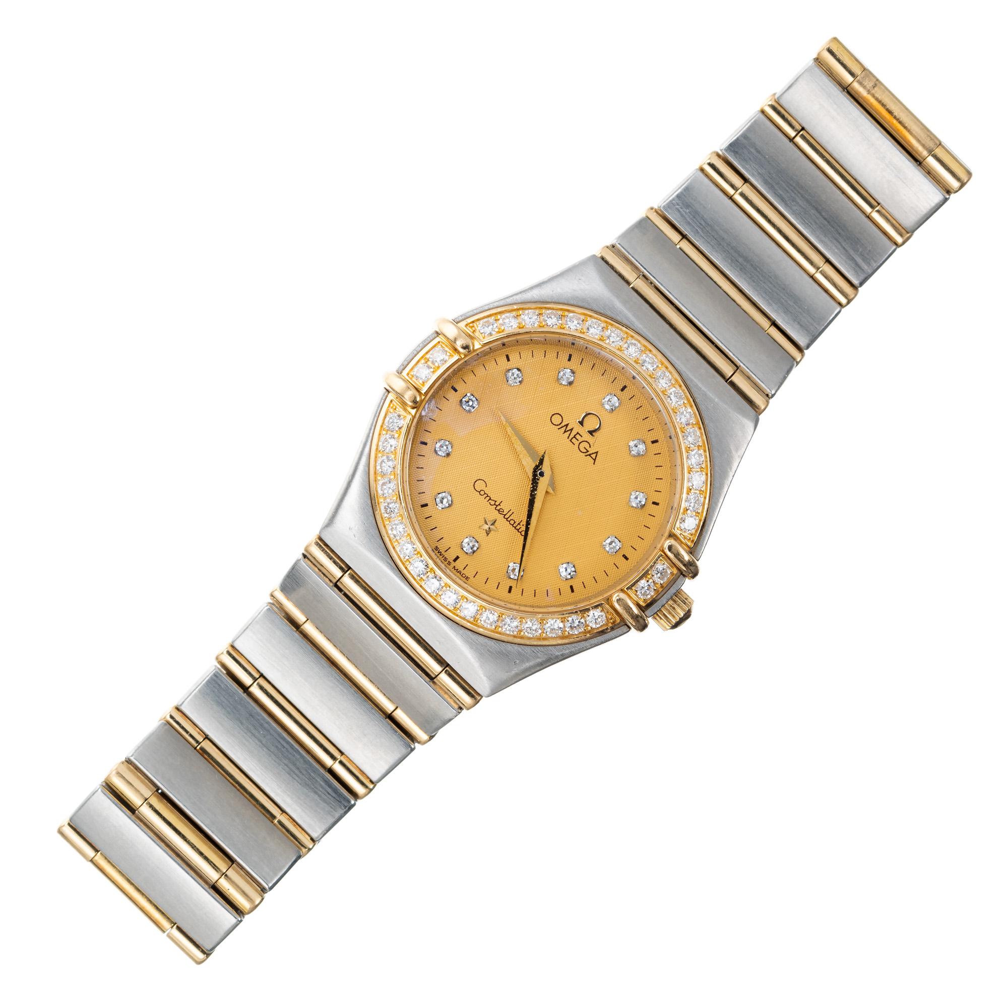 Omega Ladies Constellation Diamond Yellow Gold Stainless Steel Wristwatch In Good Condition In Stamford, CT