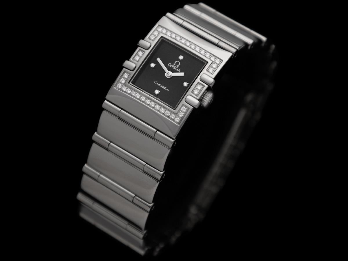 Omega Ladies Constellation Quadra Large Size Watch - Stainless Steel & Diamonds In Excellent Condition For Sale In Suwanee, GA
