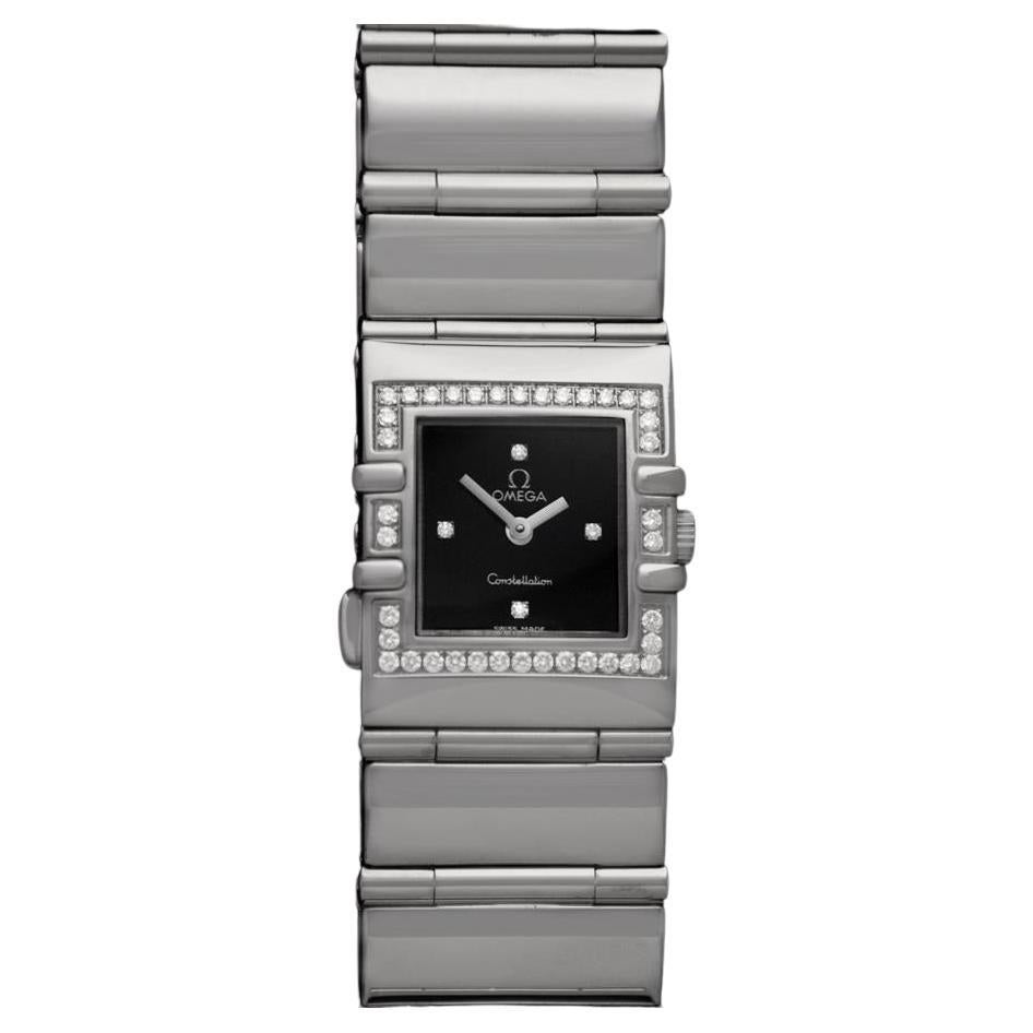 Omega Ladies Constellation Quadra Large Size Watch - Stainless Steel & Diamonds For Sale