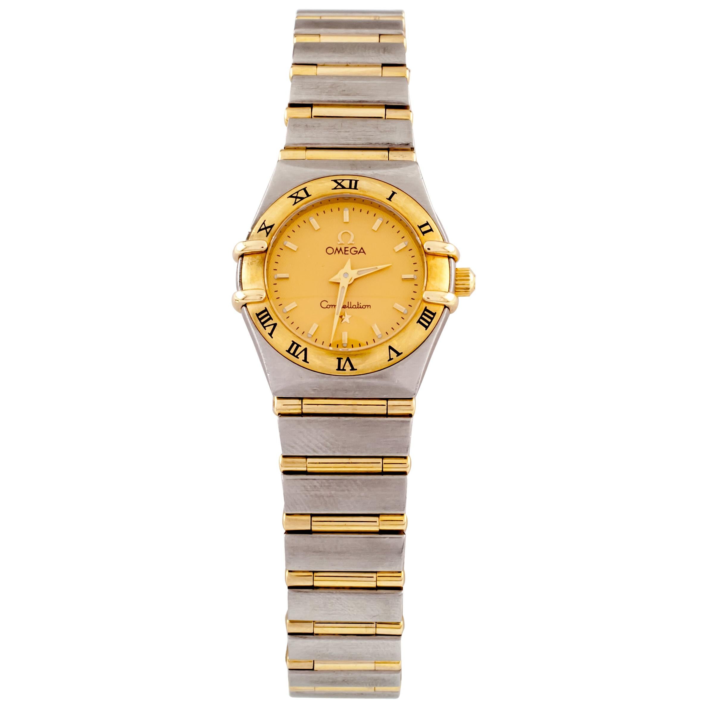 Omega Ladies Constellation Quartz Two-Tone SS 18 Karat Gold Watch 795/1203