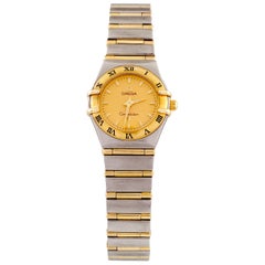 Vintage Omega Ladies Constellation Quartz Two-Tone SS 18 Karat Gold Watch 795/1203