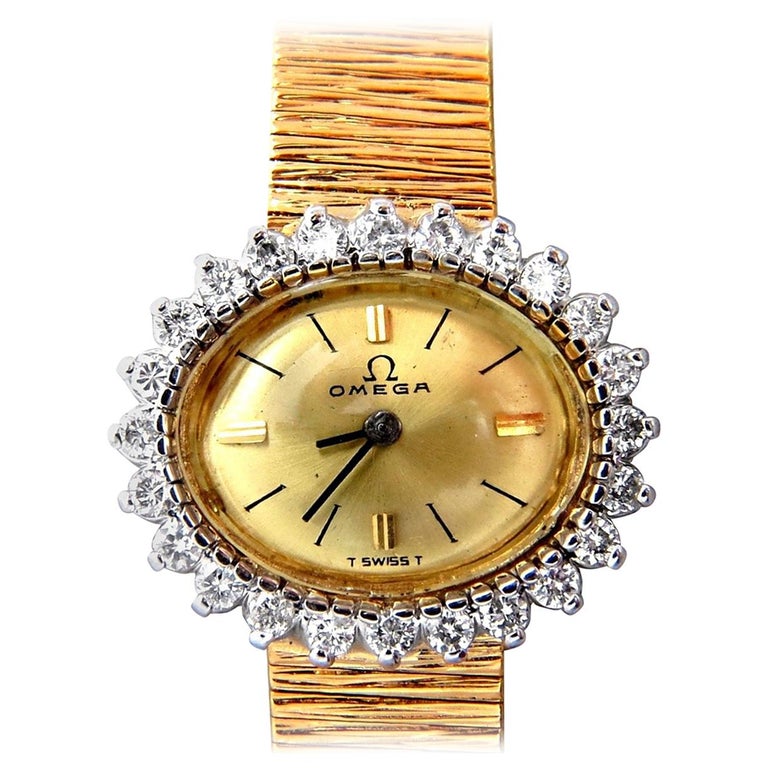 Omega Ladies Diamond Watch 14 Karat, 1.00 Carat Diamonds at 1stDibs omega 14 karat gold watch
