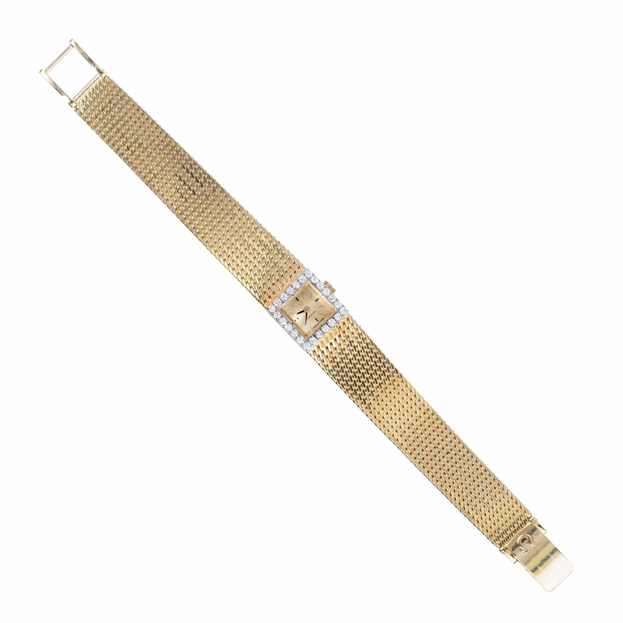 Omega Damen Diamant-Gelbgold-Armbanduhr  im Zustand „Gut“ im Angebot in Stamford, CT