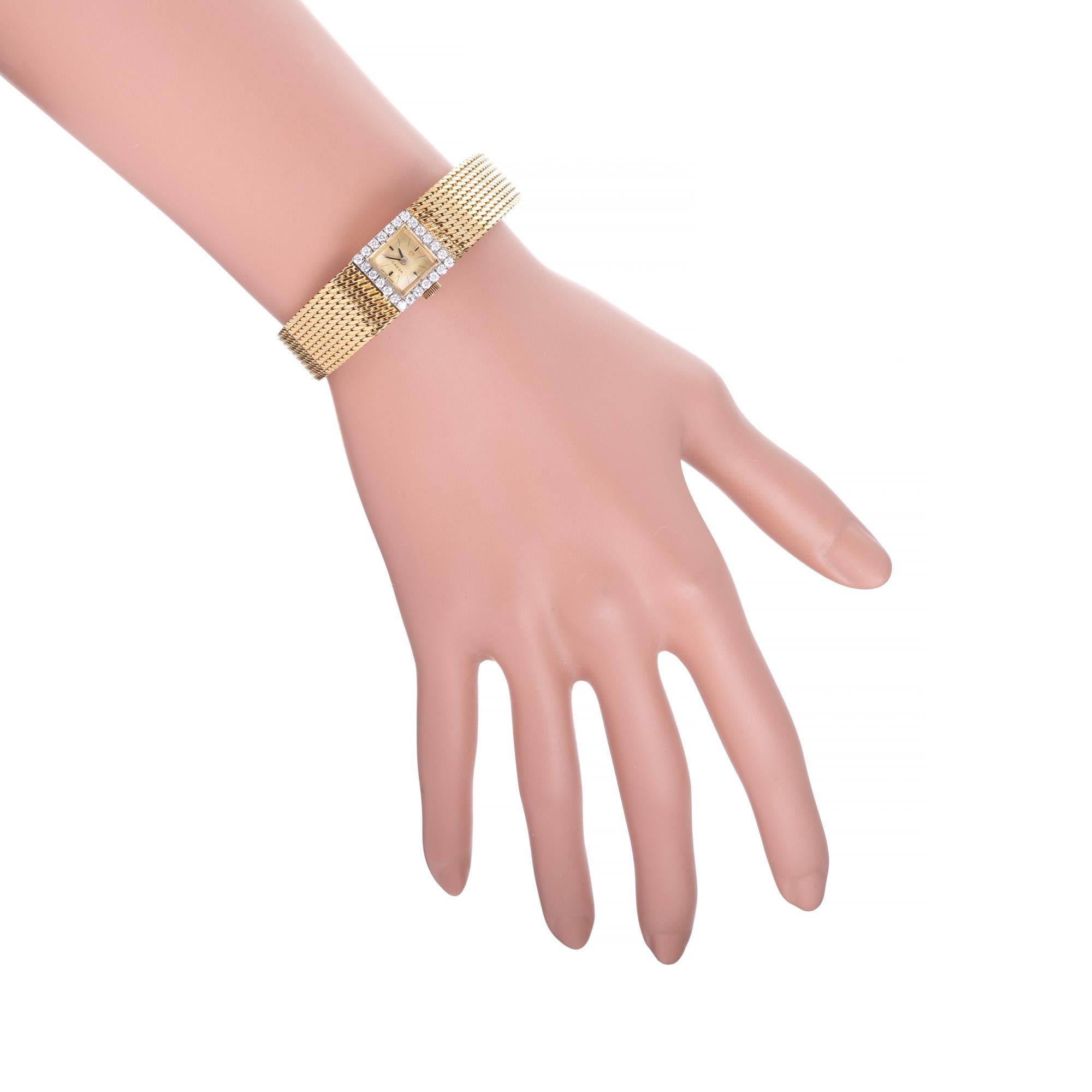 Omega Ladies Diamond Yellow Gold Wristwatch  For Sale 2