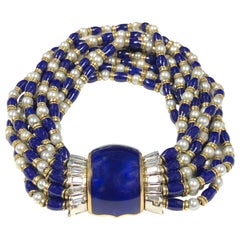 Vintage Omega Ladies Gold Platinum Diamond Pearl and Enamel Covered Bracelet Watch