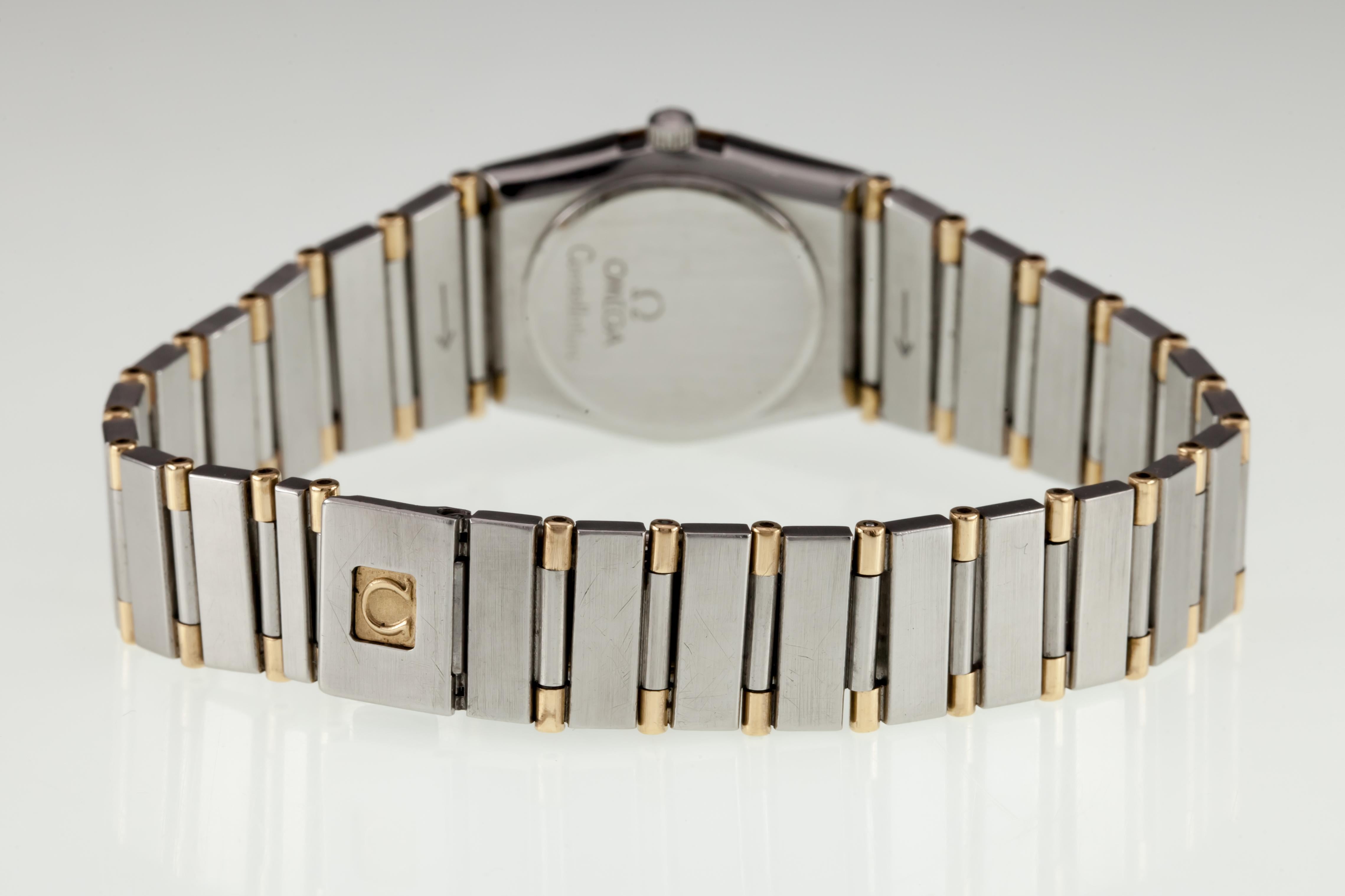 Modern Omega Ladies Mini Constellation Two-Tone Quartz Watch w/ Diamonds For Sale