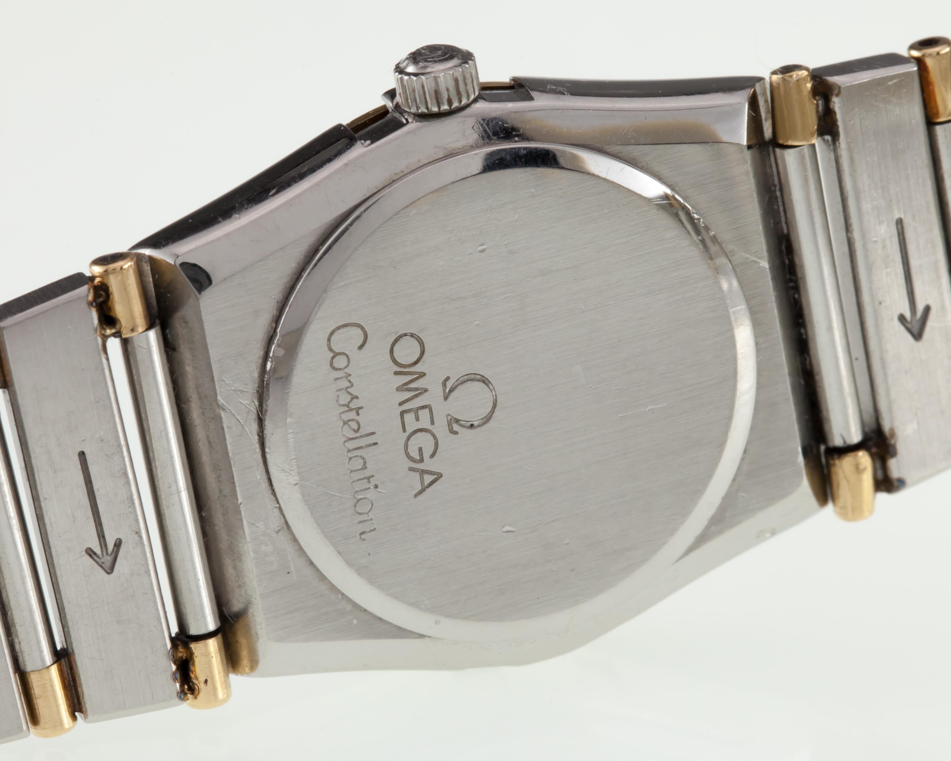 Round Cut Omega Ladies Mini Constellation Two-Tone Quartz Watch w/ Diamonds For Sale
