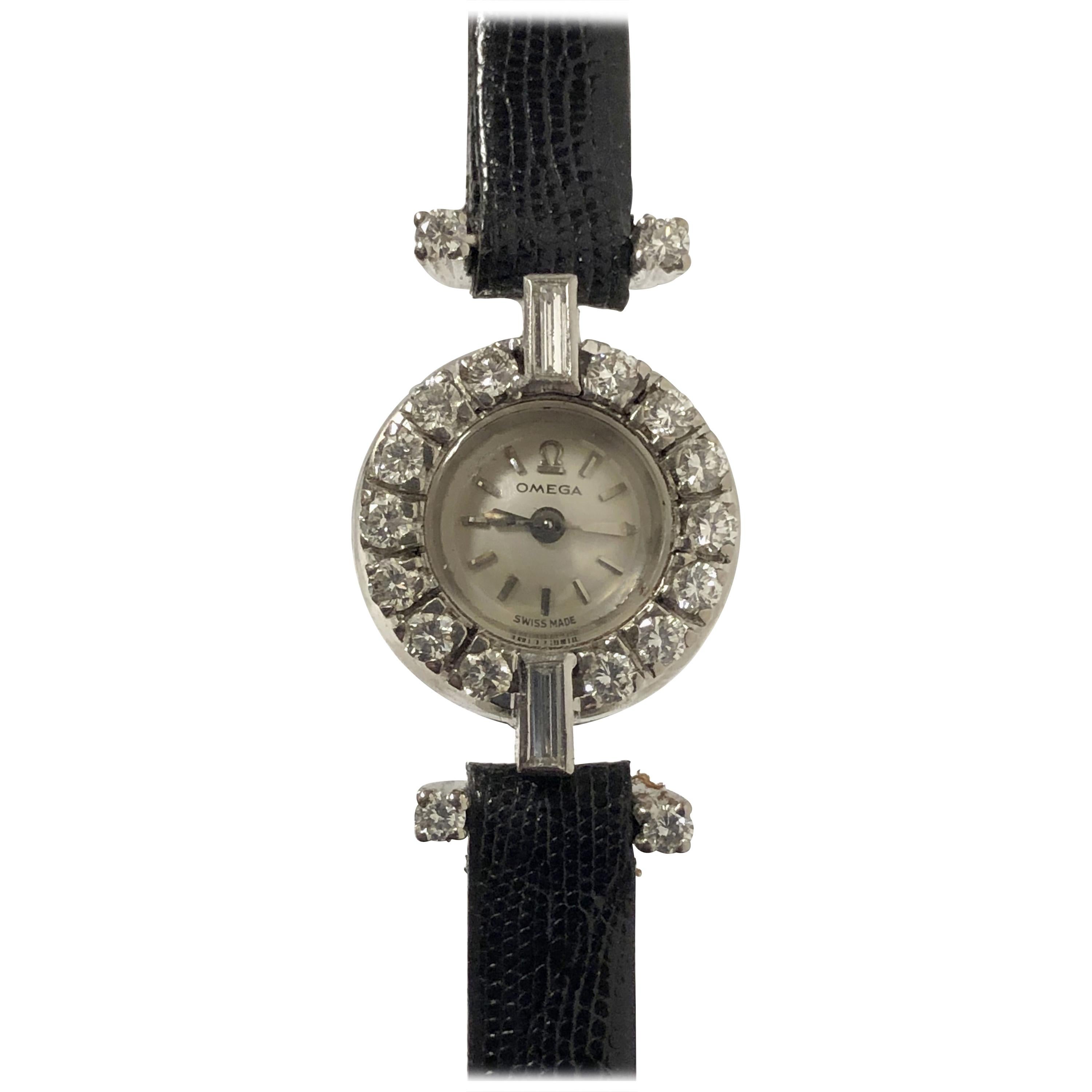 Omega Ladies Platinum and Diamond 1950s Mechanical Wristwatch