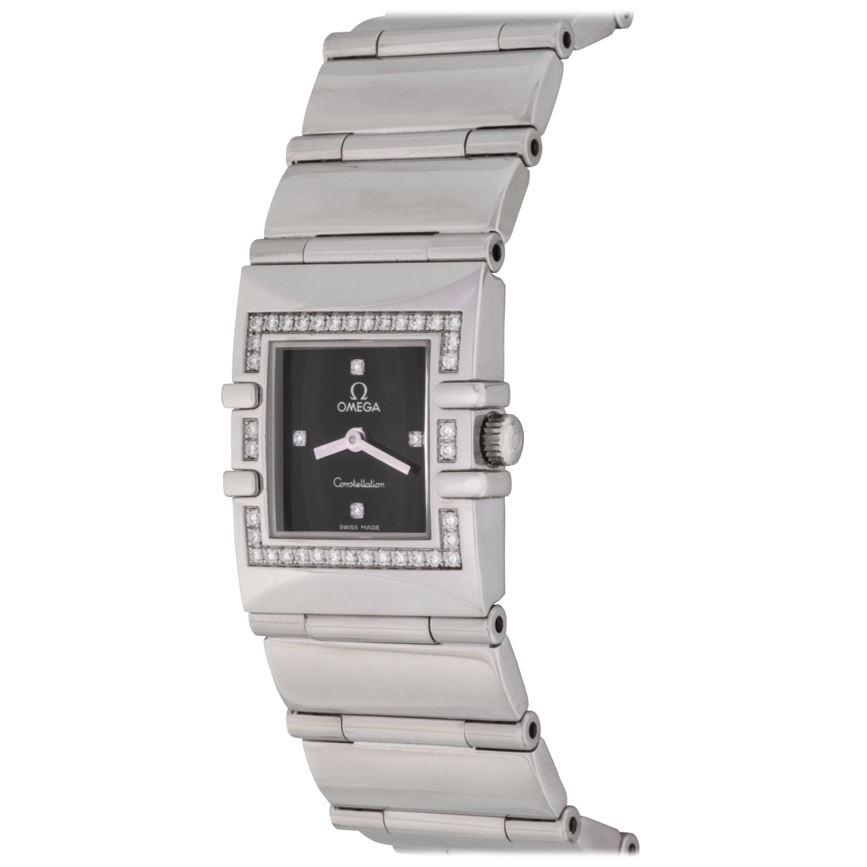Omega ladies Stainless Steel Diamond Constellation Quadra Quartz Wristwatch For Sale