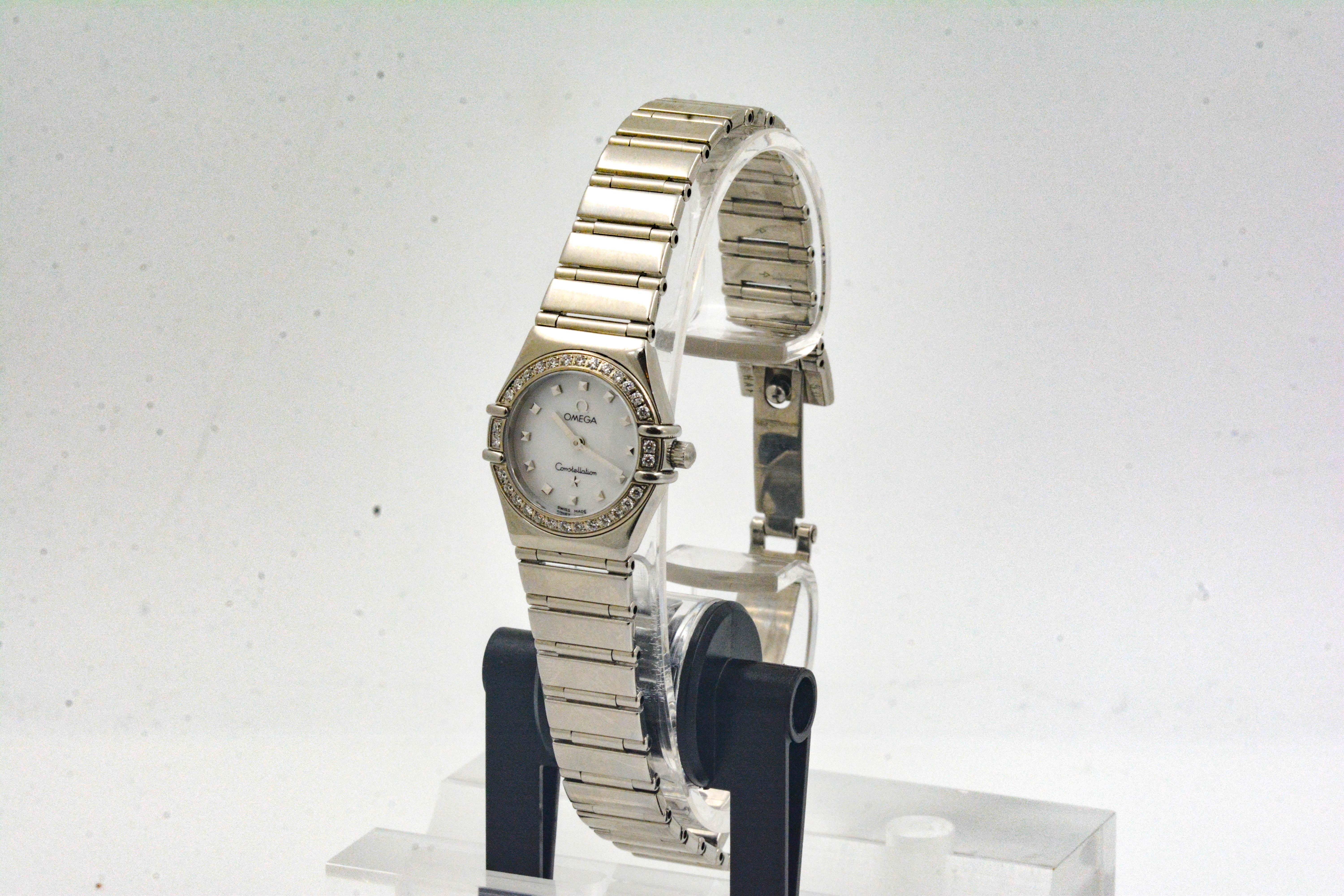 Omega Ladies Stainless Steel Diamond Constellation Wristwatch In Excellent Condition In Dallas, TX