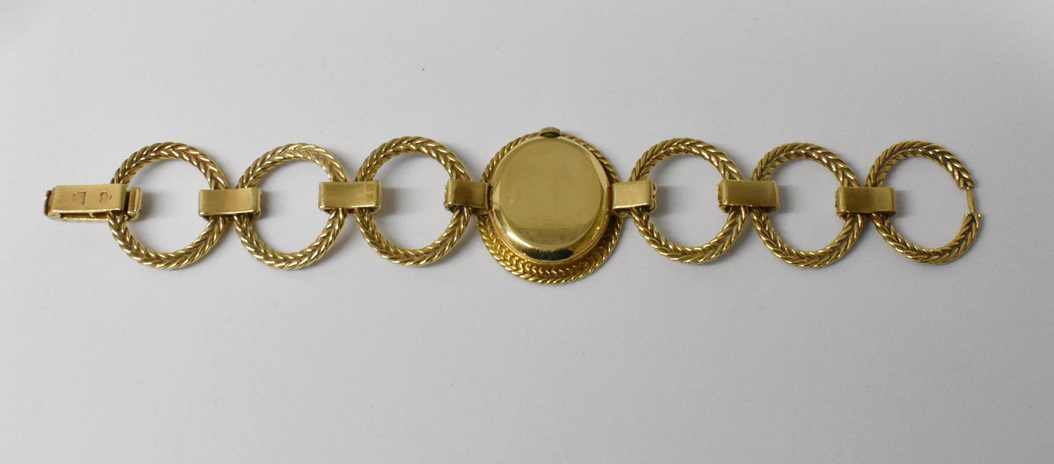 Omega Ladies Watch, 18-Karat Oval Gold Linked Bracelet Braided Design ...