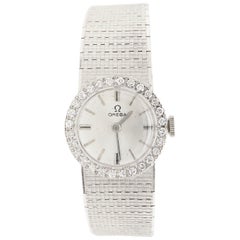 Omega Ladies Watch with Diamond Dial and Diamond Bezel, 18 Karat White Gold