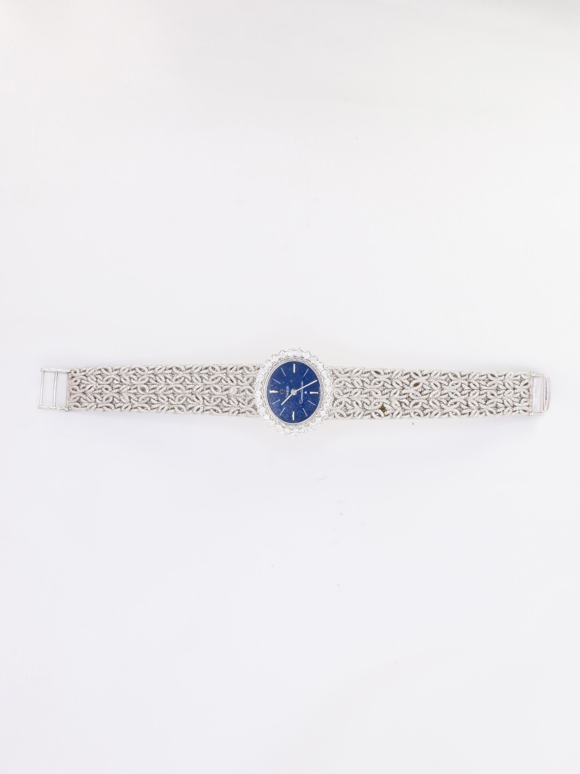 OMEGA - Damen-Armbanduhr aus Weißgold mit Diamanten und Lapislazuli im Angebot 5