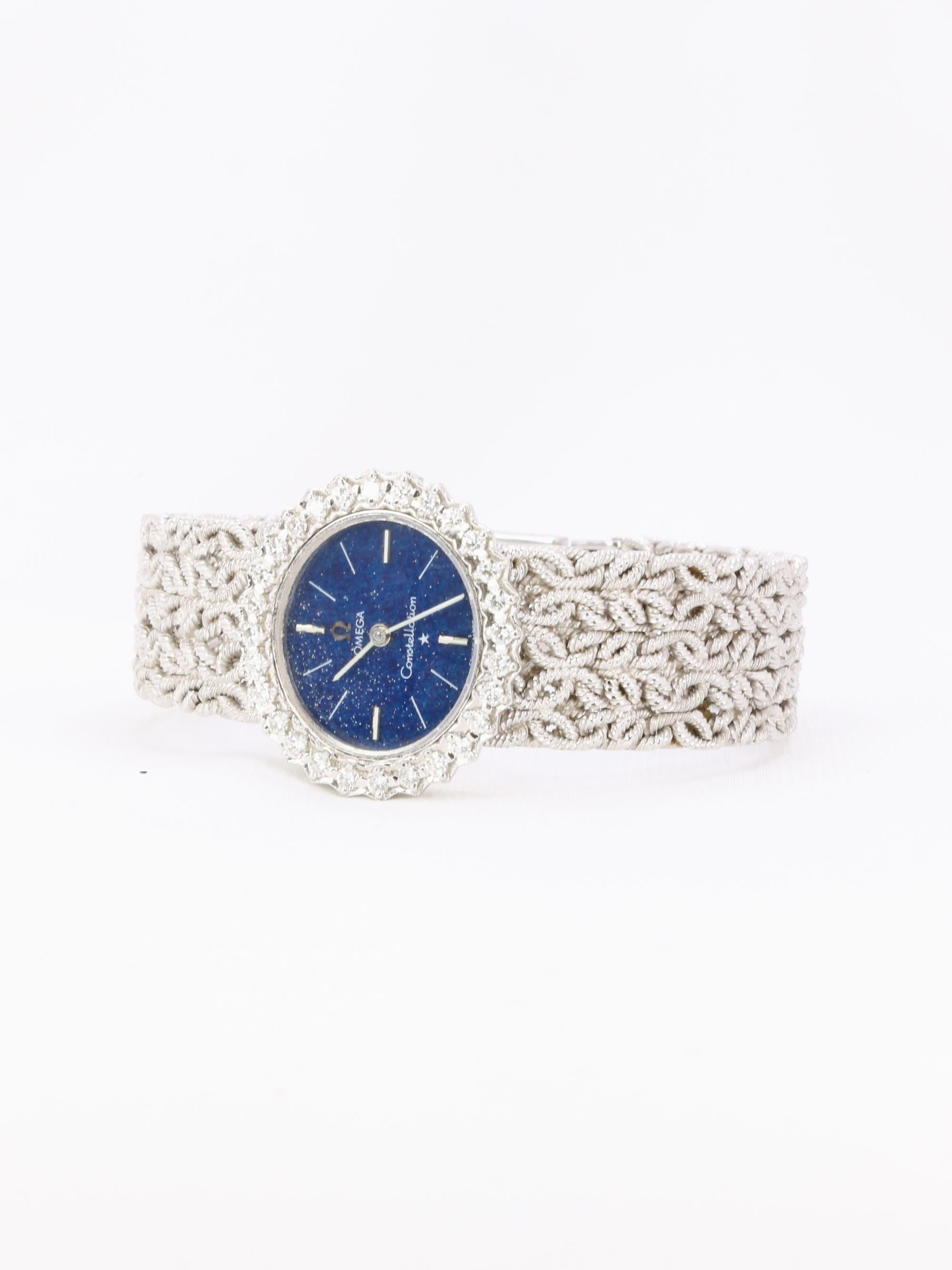 OMEGA - Damen-Armbanduhr aus Weißgold mit Diamanten und Lapislazuli (Brillantschliff) im Angebot