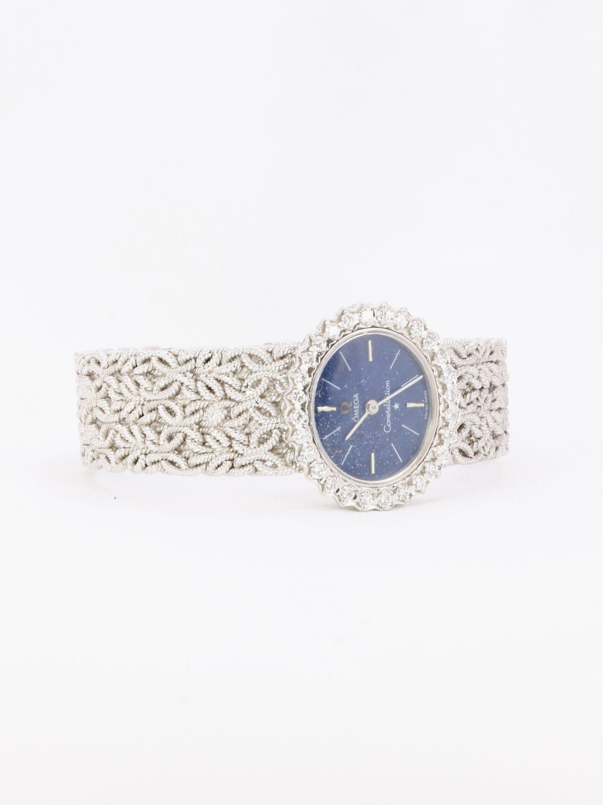 OMEGA - Damen-Armbanduhr aus Weißgold mit Diamanten und Lapislazuli im Angebot 3