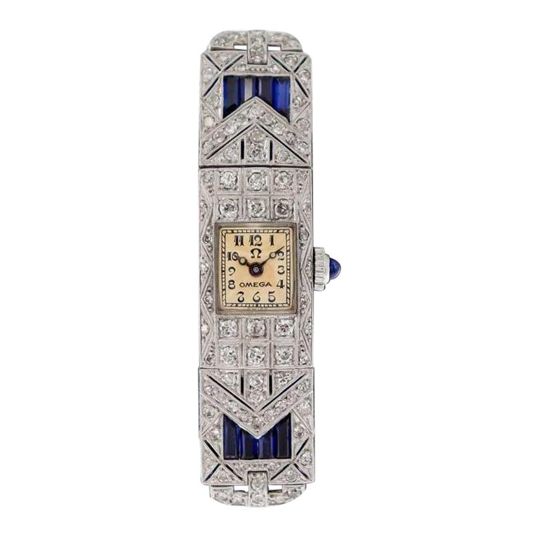 Vintage Omega Art Deco 14k White Gold Diamond Band Ladies Watch WORKING The Silver Queen | Ladies 14k White Gold & Diamond Dress  main image 2