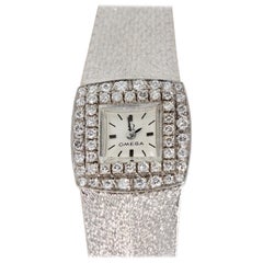 Retro Omega Ladies Wristwatch, 18 Karat White Gold, with Diamonds, Manual Wind