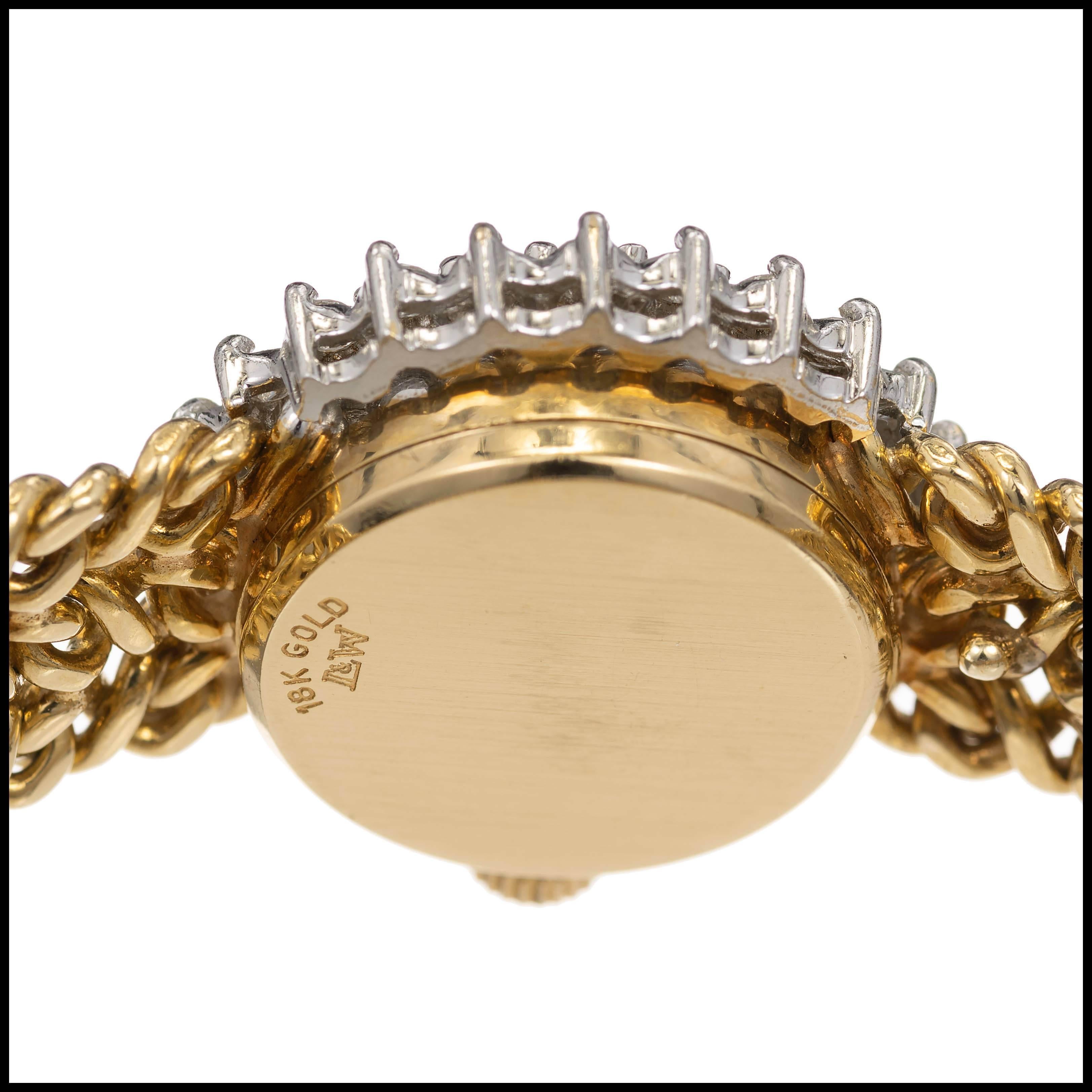Round Cut Omega Ladies Diamond Yellow Gold Bracelet Wristwatch For Sale