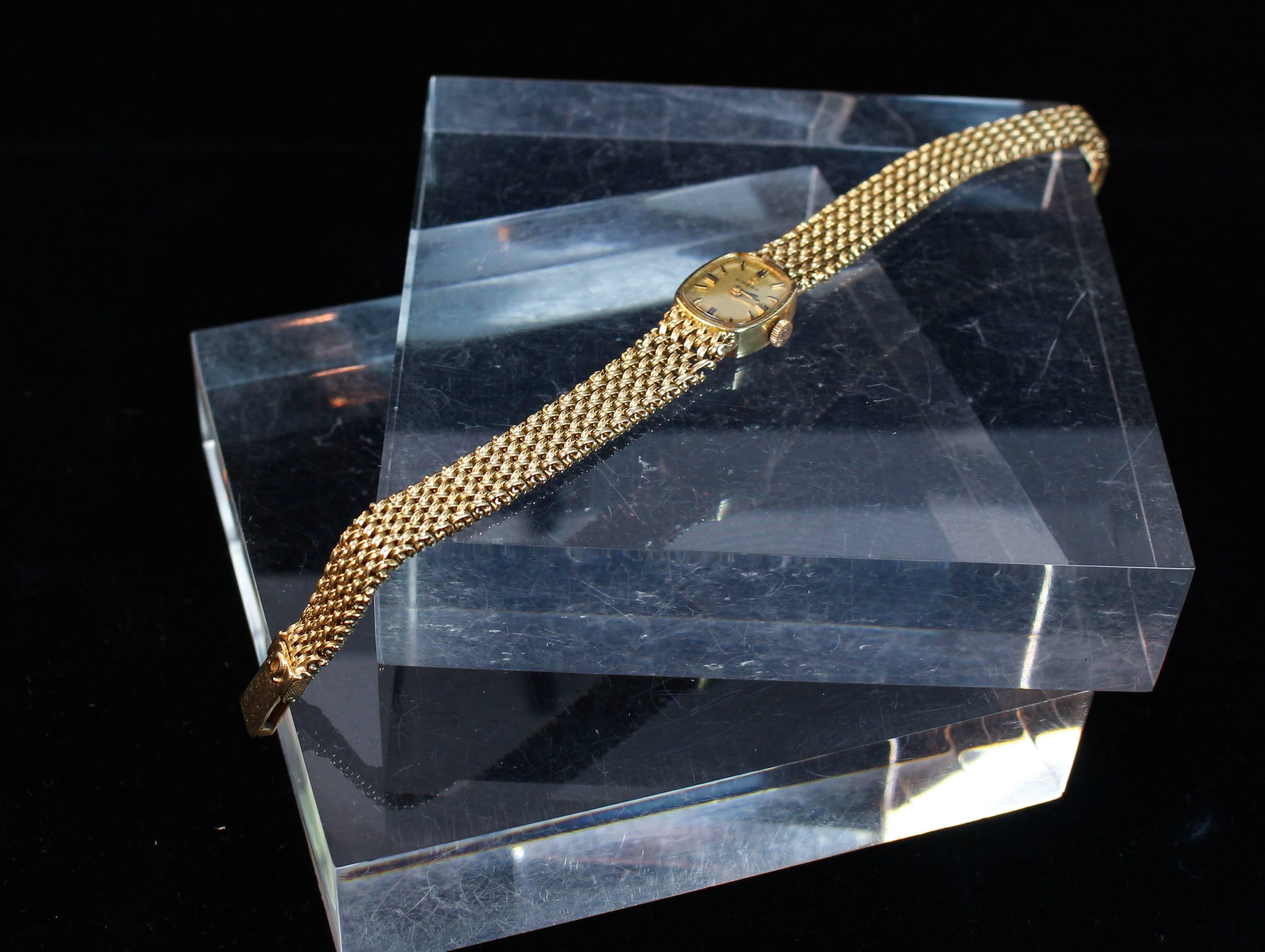 Omega Lady's Yellow Gold Woven Wristwatch For Sale 2