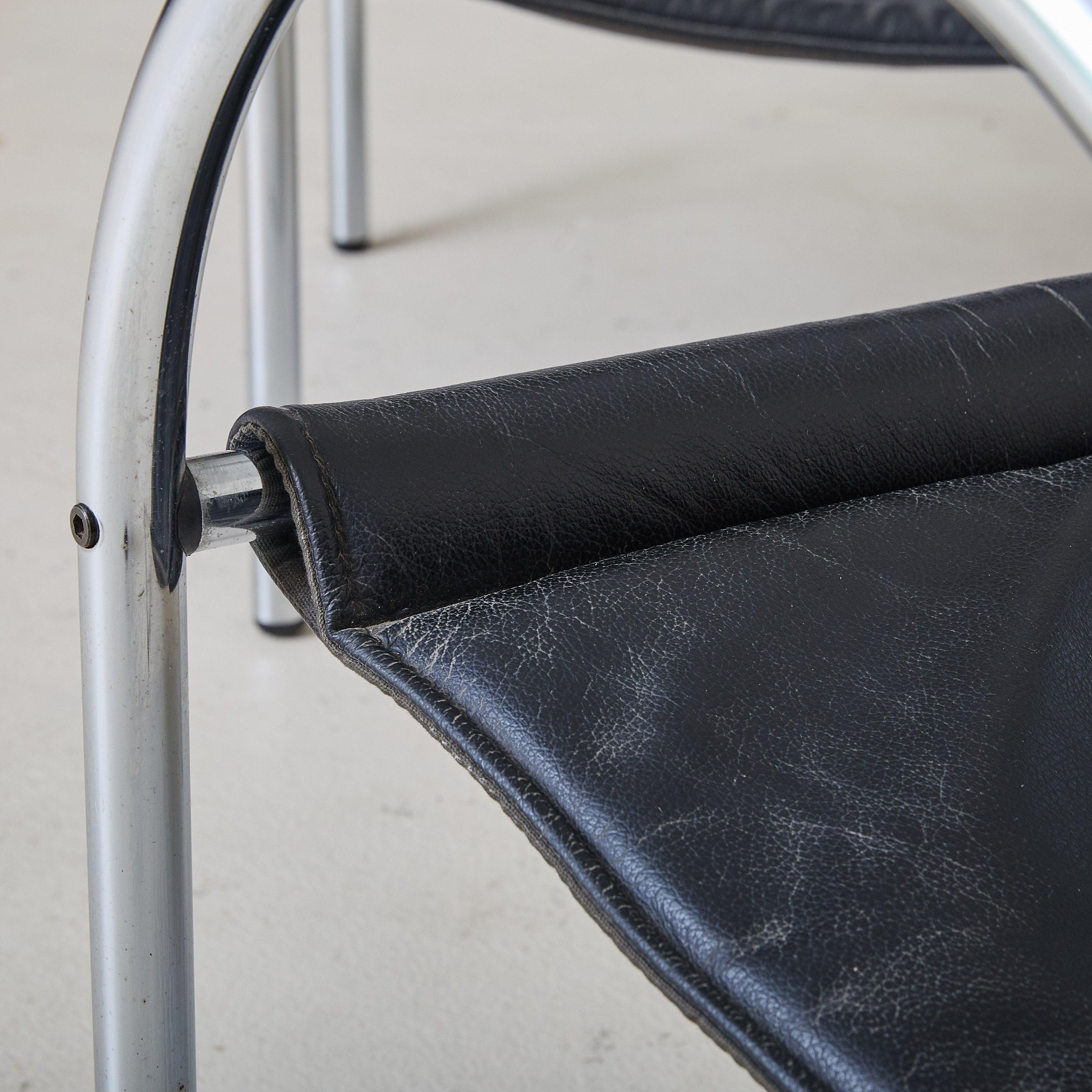‘Omega’ Leather + Chrome Armchair by Habitat, 1980s For Sale 4