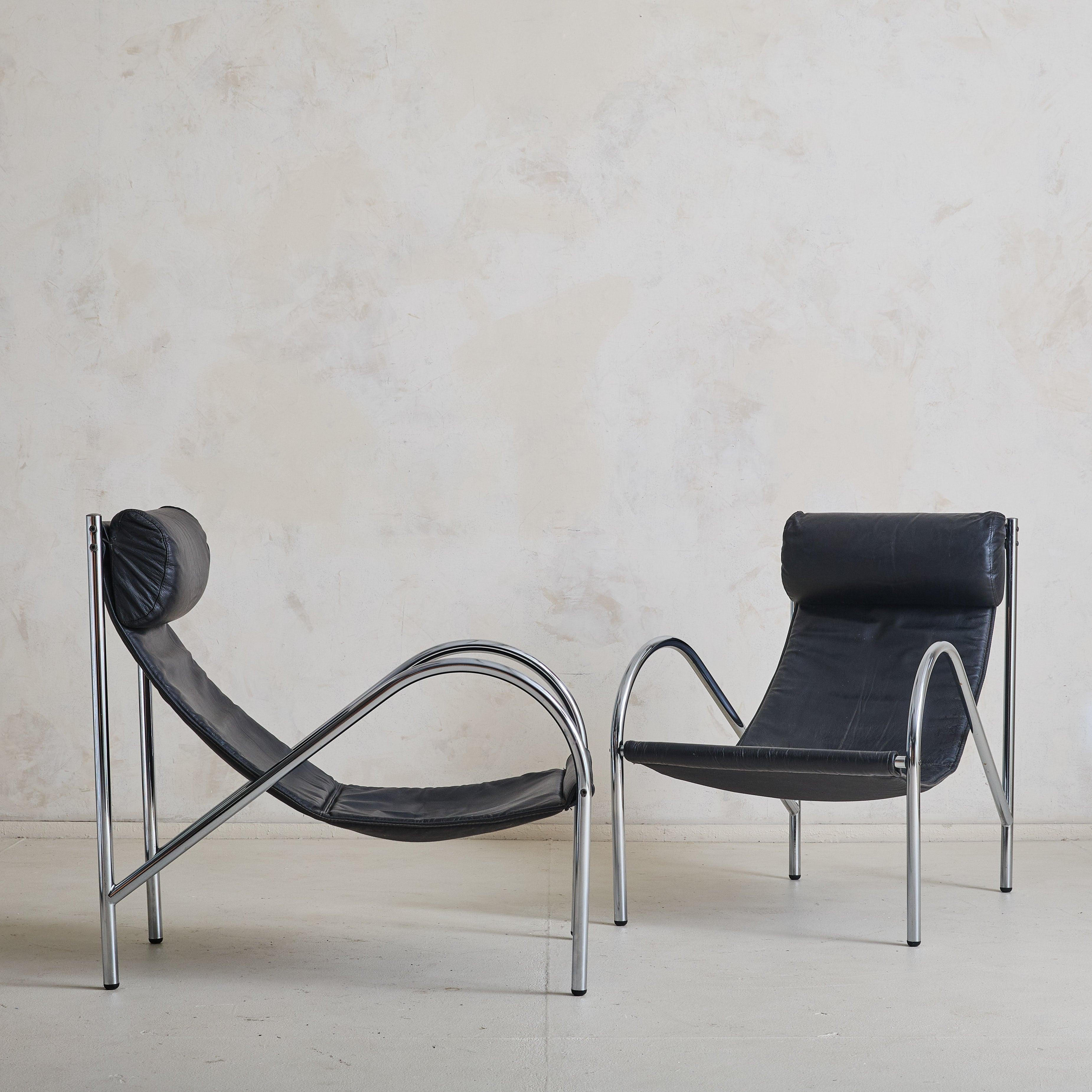 English ‘Omega’ Leather + Chrome Armchair by Habitat, 1980s For Sale