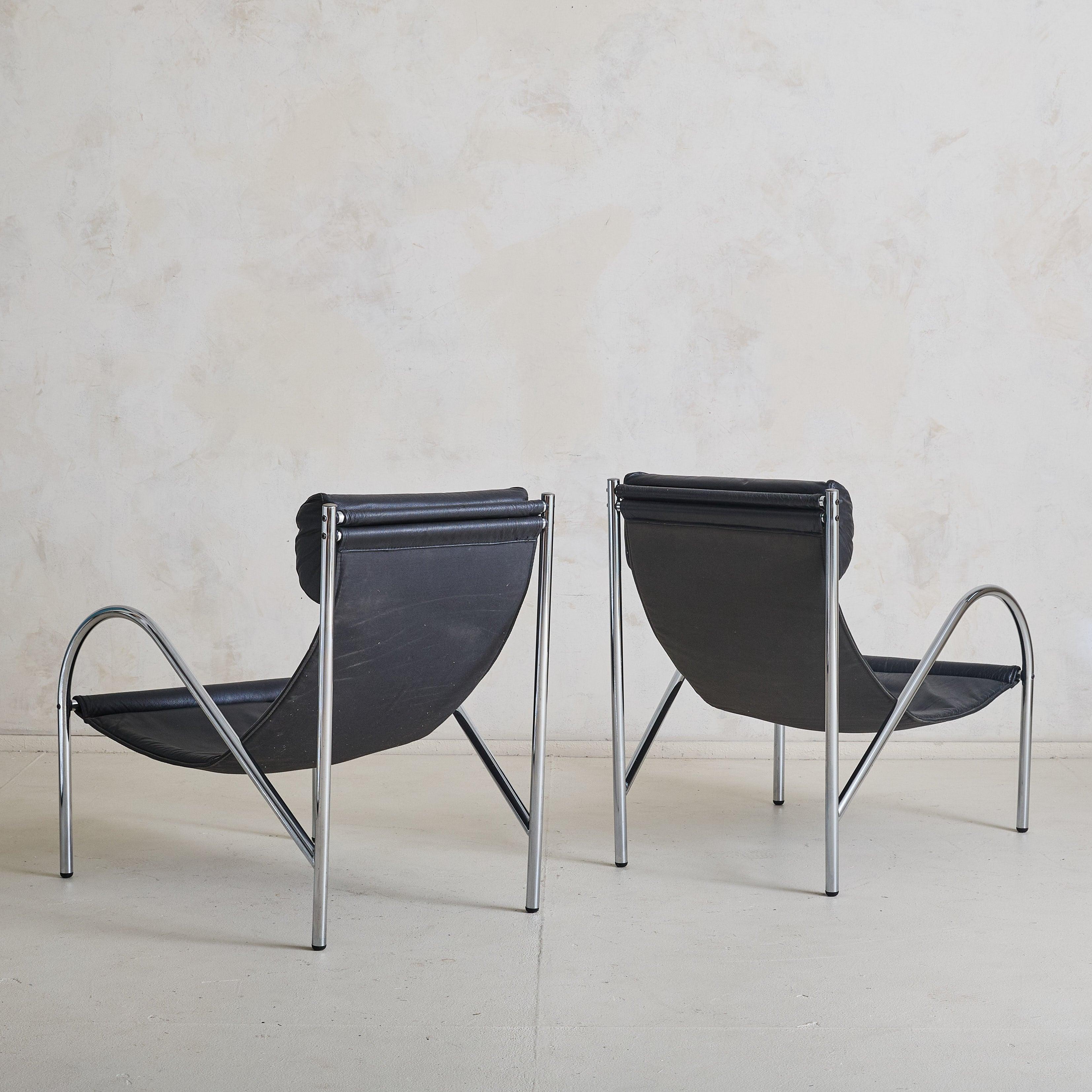 ‘Omega’ Leather + Chrome Armchair by Habitat, 1980s In Good Condition For Sale In Chicago, IL