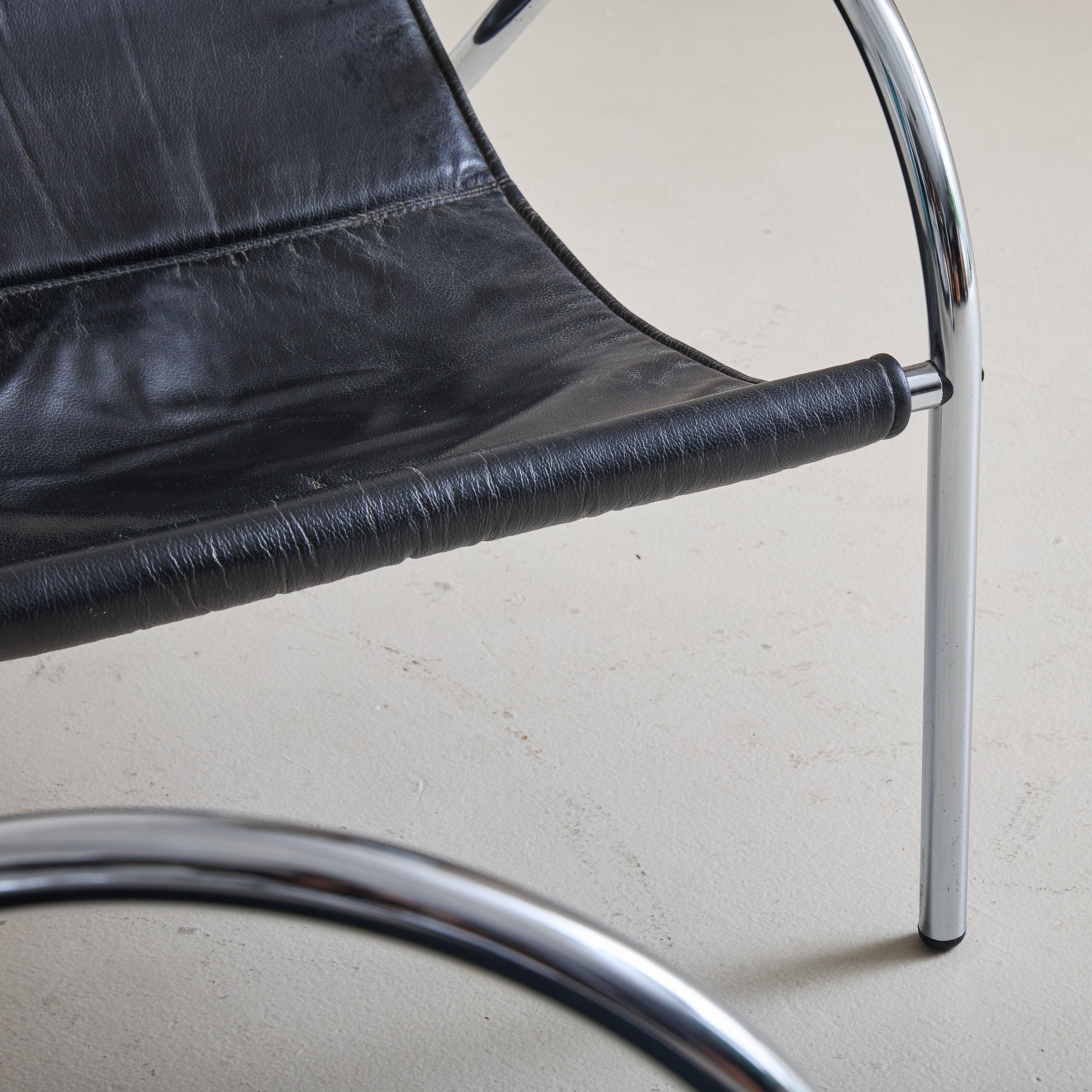 ‘Omega’ Leather + Chrome Armchair by Habitat, 1980s For Sale 2