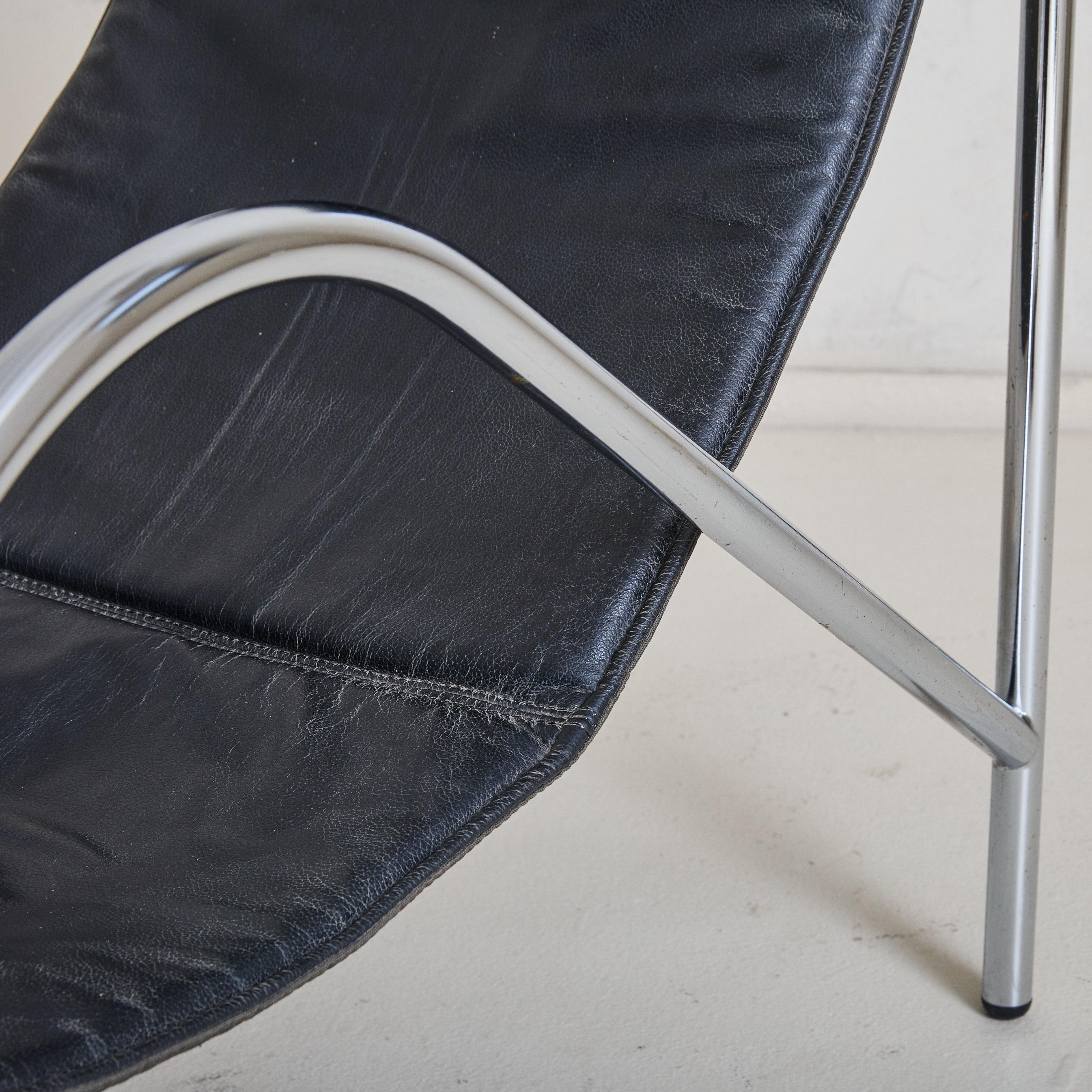 ‘Omega’ Leather + Chrome Armchair by Habitat, 1980s For Sale 3