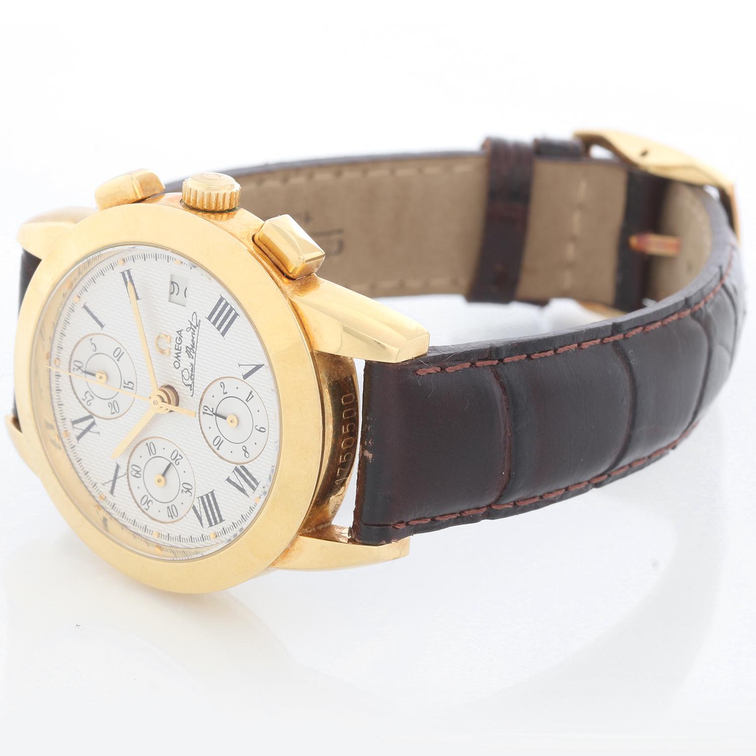Omega Louis Brandt II Chronograph 18K Yellow Gold Watch - Automatic chronometer. 18K solid yellow gold. Silvered 38mm with 