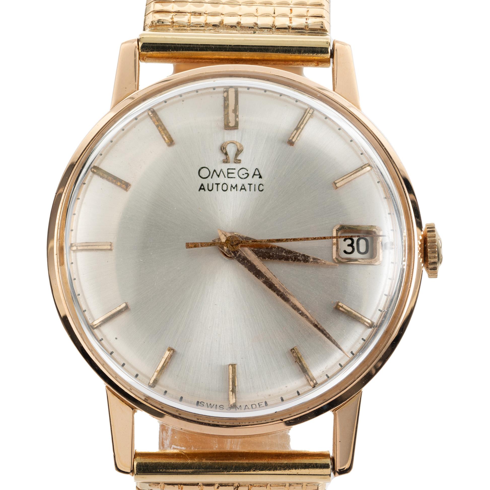 Omega Herrenarmbanduhr Classic Automatic aus der Mitte der 1960er Jahre, ein Zeitmesser, der Eleganz und Raffinesse verkörpert. Diese Armbanduhr ist ein Beweis für Omegas Engagement für hervorragende Uhrmacherkunst, während das Automatikwerk für