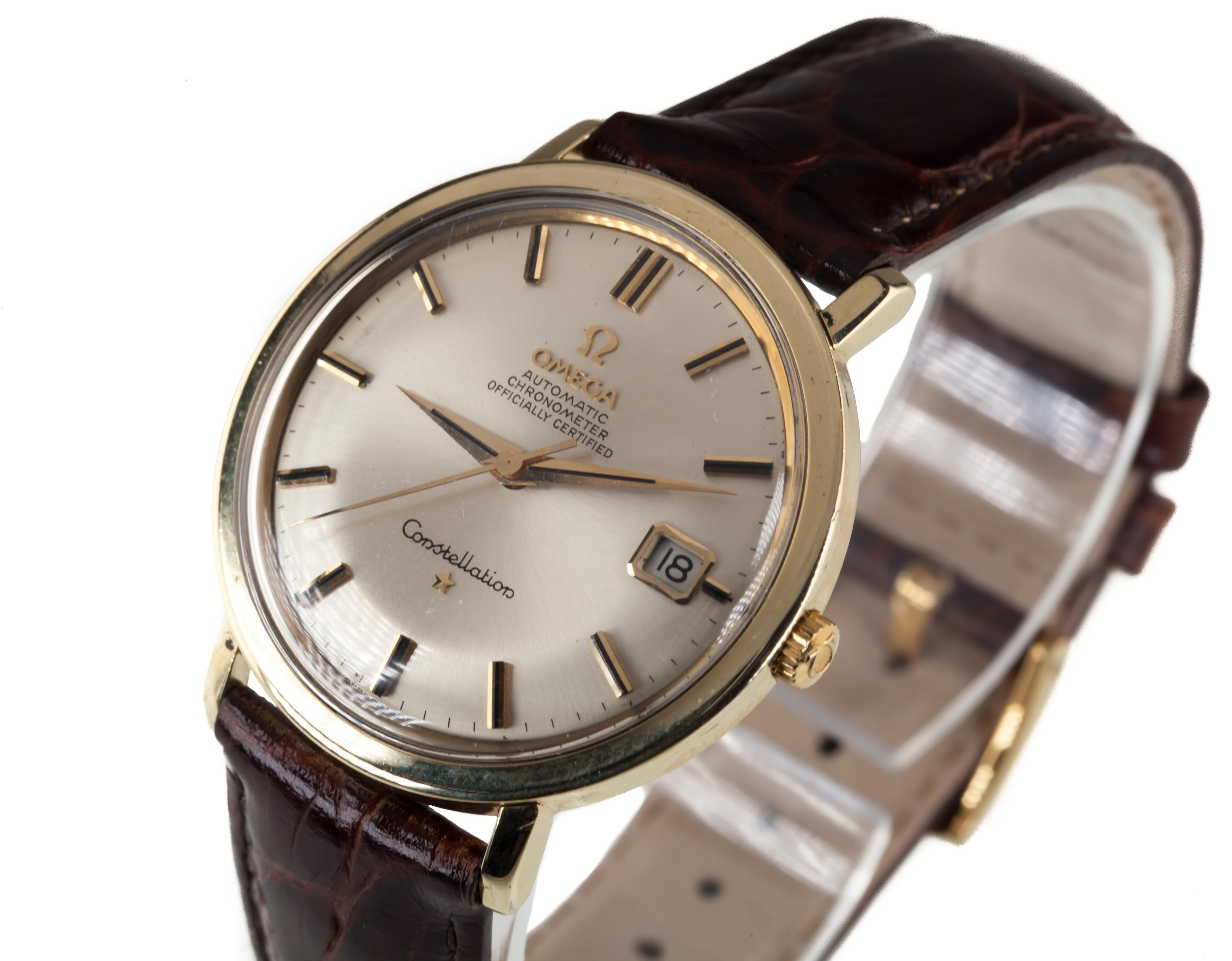 Omega Ω Men's Gold-Plated Constellation Chronometer Automatic Watch 168.004

Movement #561
Movement Serial #244611XX
Case #CD 168.004 (Officially Certified)
Year: 1966

Gold-Plated Round Case
35 mm in Diameter (37 mm w/ Crown)
Lug-to-Lug Distance =