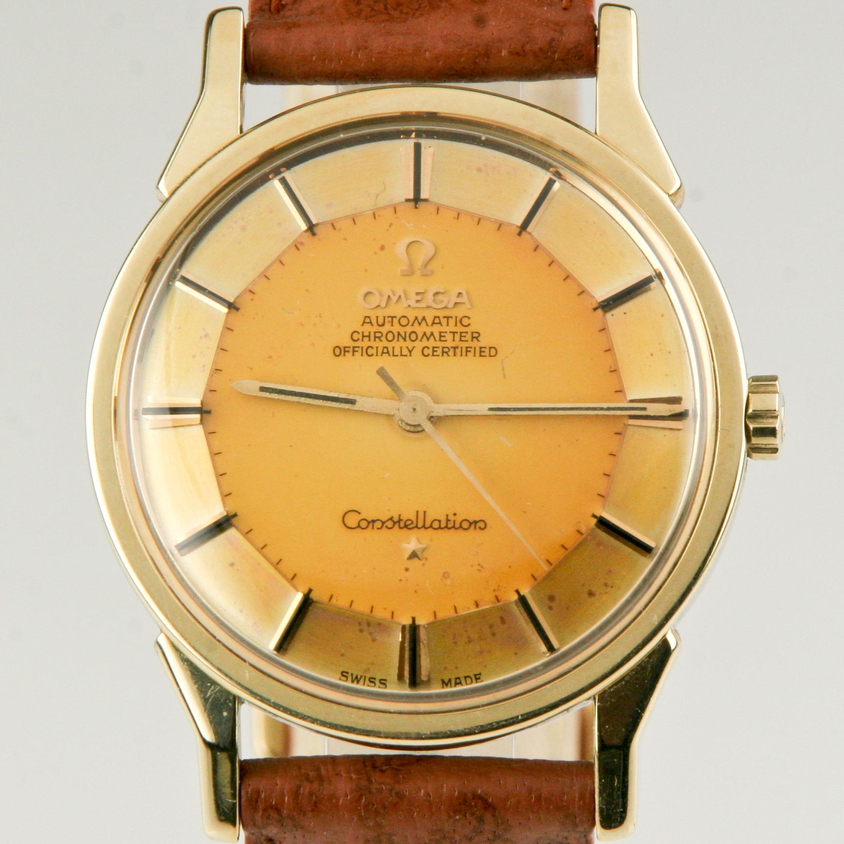 Movement #551.19623522
Case #167.005
Year: 1960s
Stainless Steel Case w/ Gold Cap Bezel/Lugs
35 mm in Diameter (37 mm w/ Crown)
Lug-to-Lug Distance = 45 mm
Lug-to-Lug Width = 18 mm
Thickness = 9 mm
Unique Pie-Pan Gold Dial w/ Orange-Rusty