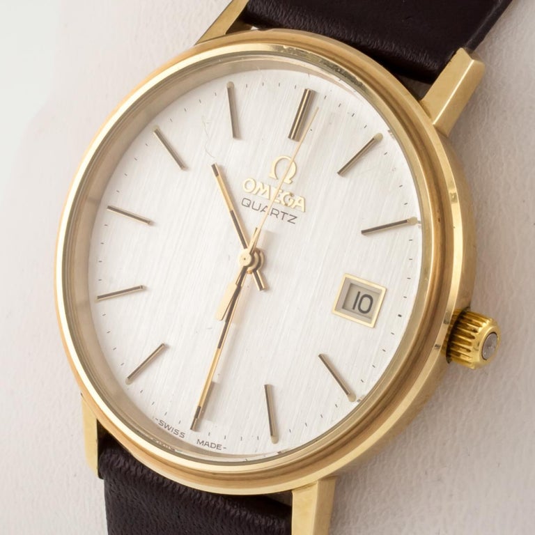 Omega Men's Quartz GoldPlated Watch w/ Leather Band Model 1342 at 1stDibs omega 1342, omega