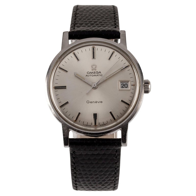 Omega Herren Edelstahl Automatik- Geneve-Uhr mit Datums-Lederband
